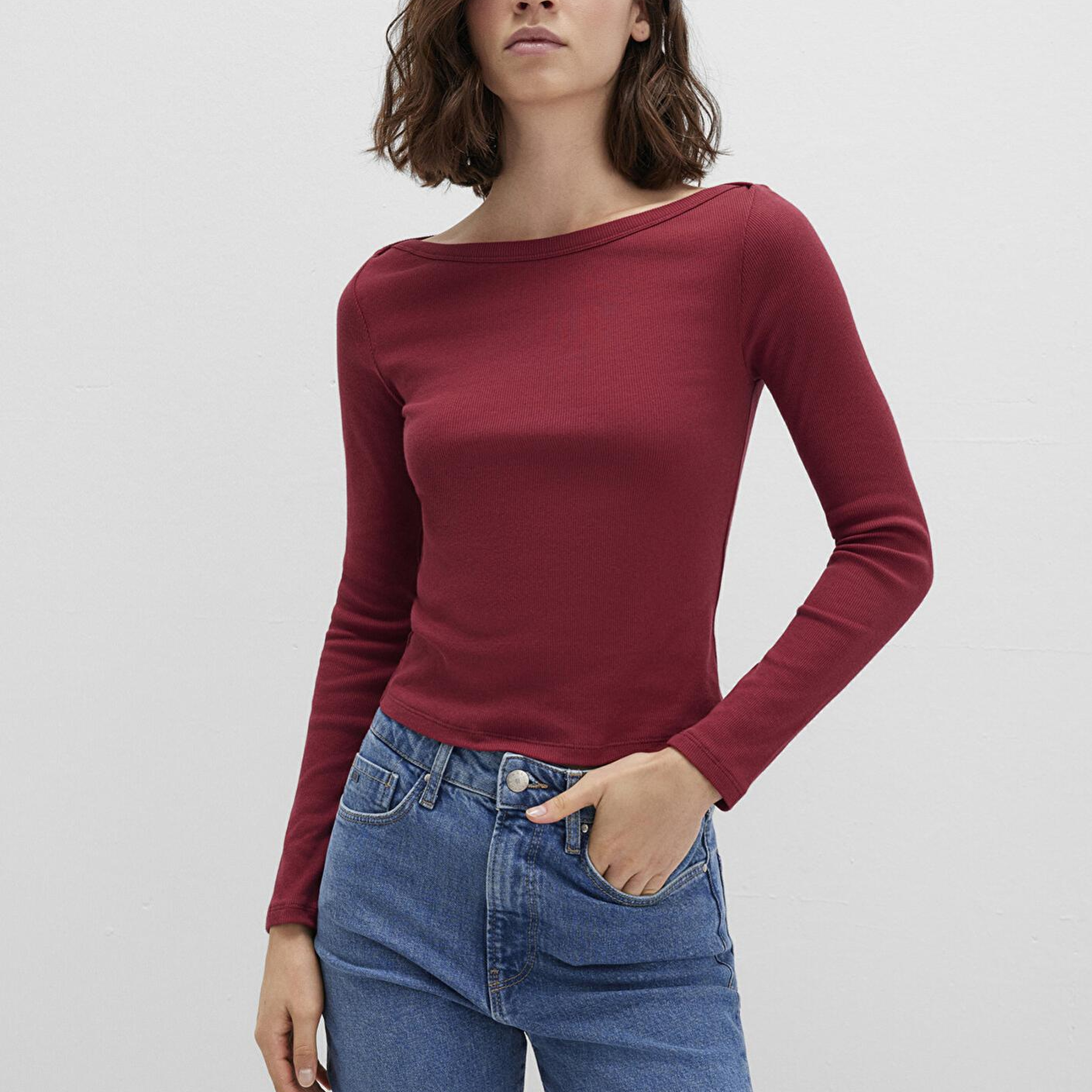 Mavi Uzun Kollu Kırmızı Basic Tişört Slim Fit / Dar Kesim 1613622-70430