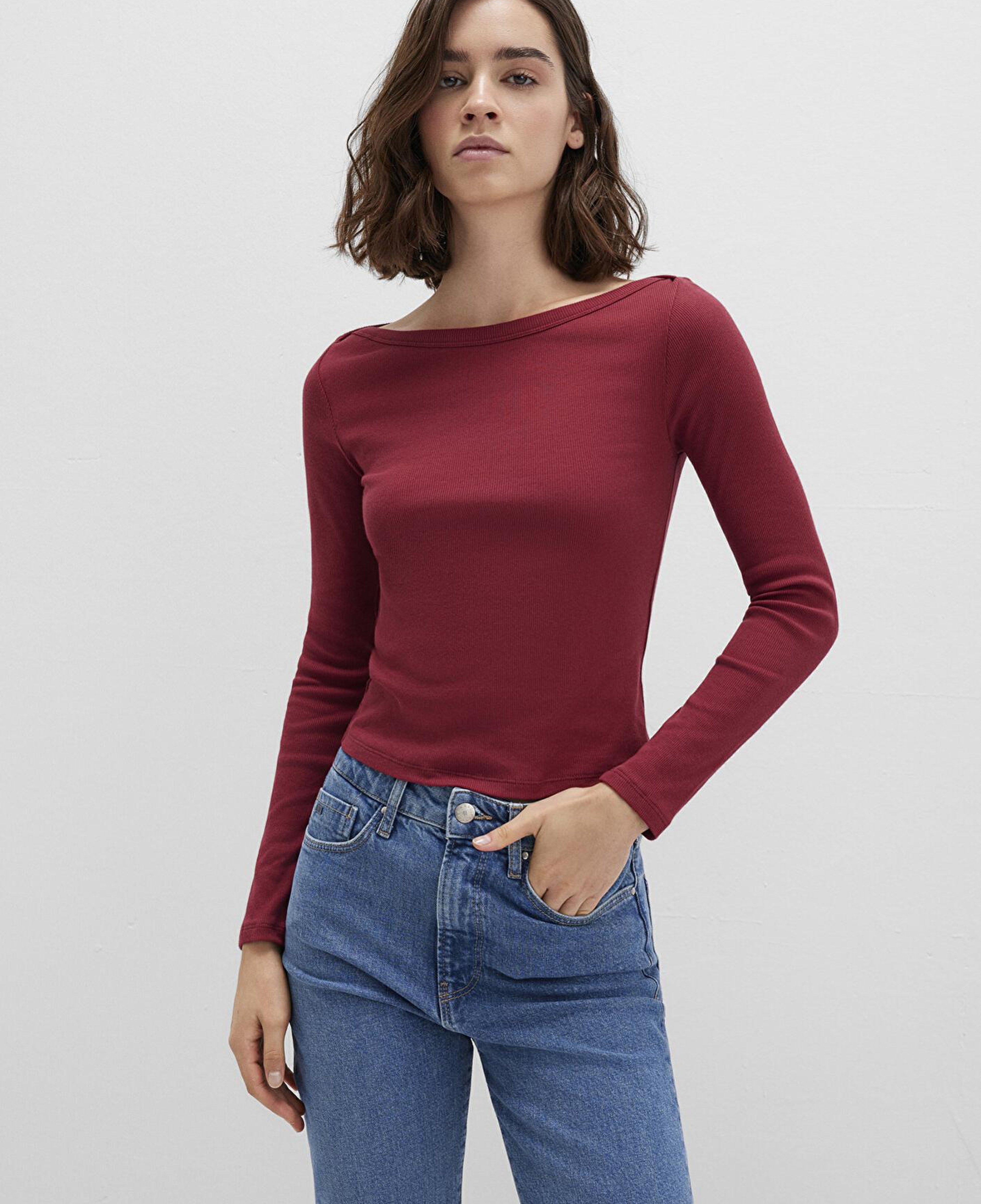 Mavi Uzun Kollu Kırmızı Basic Tişört Slim Fit / Dar Kesim 1613622-70430