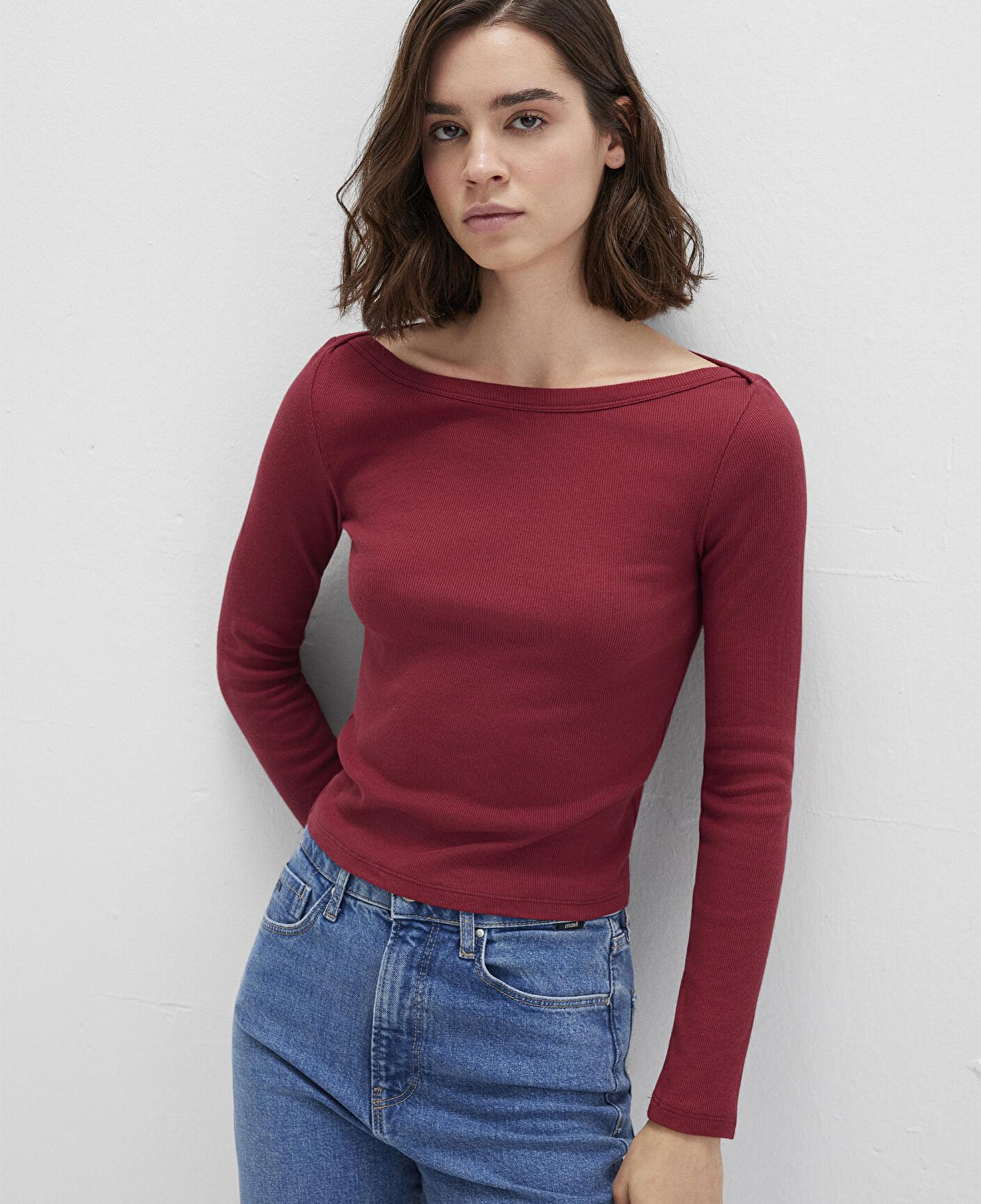 Mavi Uzun Kollu Kırmızı Basic Tişört Slim Fit / Dar Kesim 1613622-70430