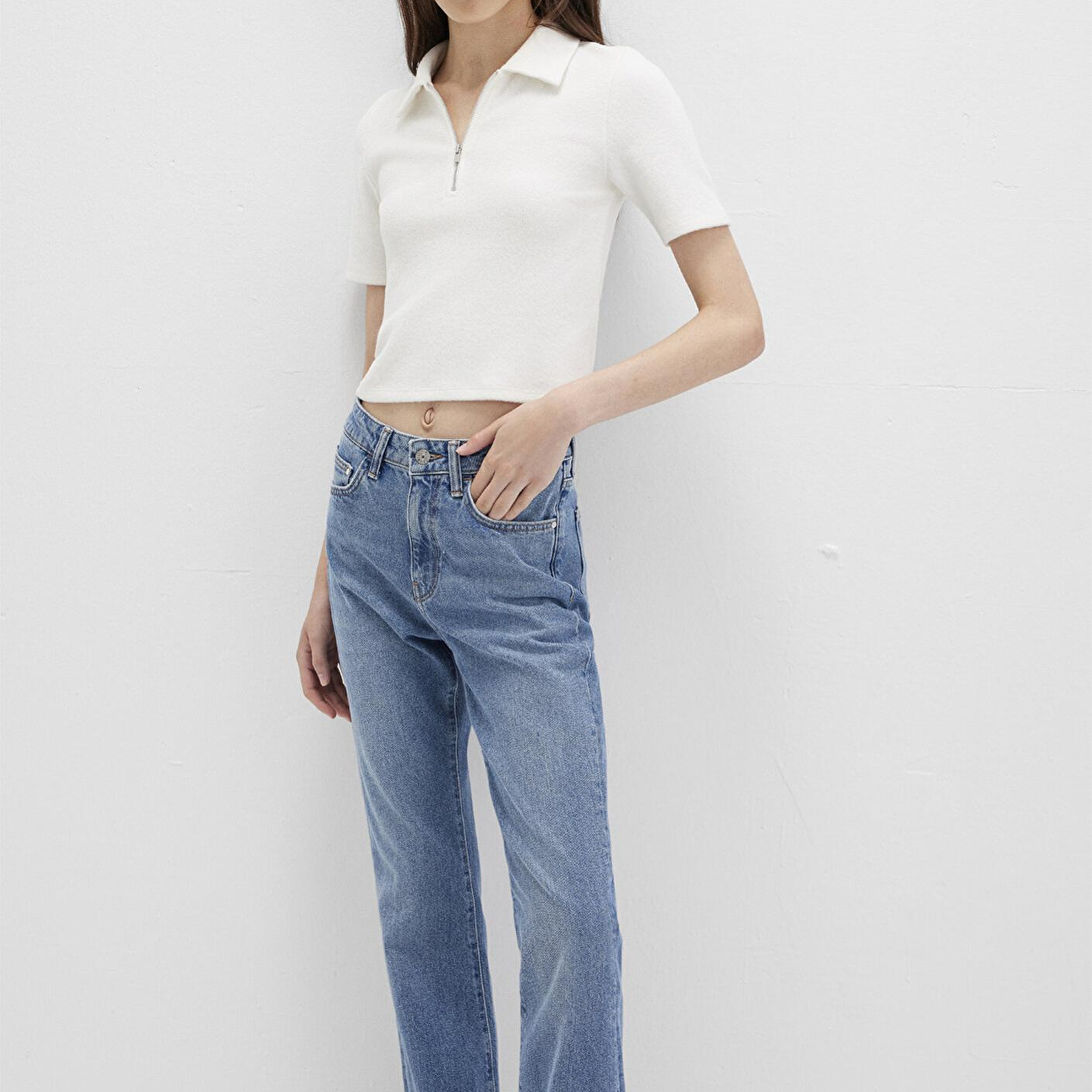 Mavi Ekru Polo Tişört Fitted / Vücuda Oturan Kesim 1613593-70057