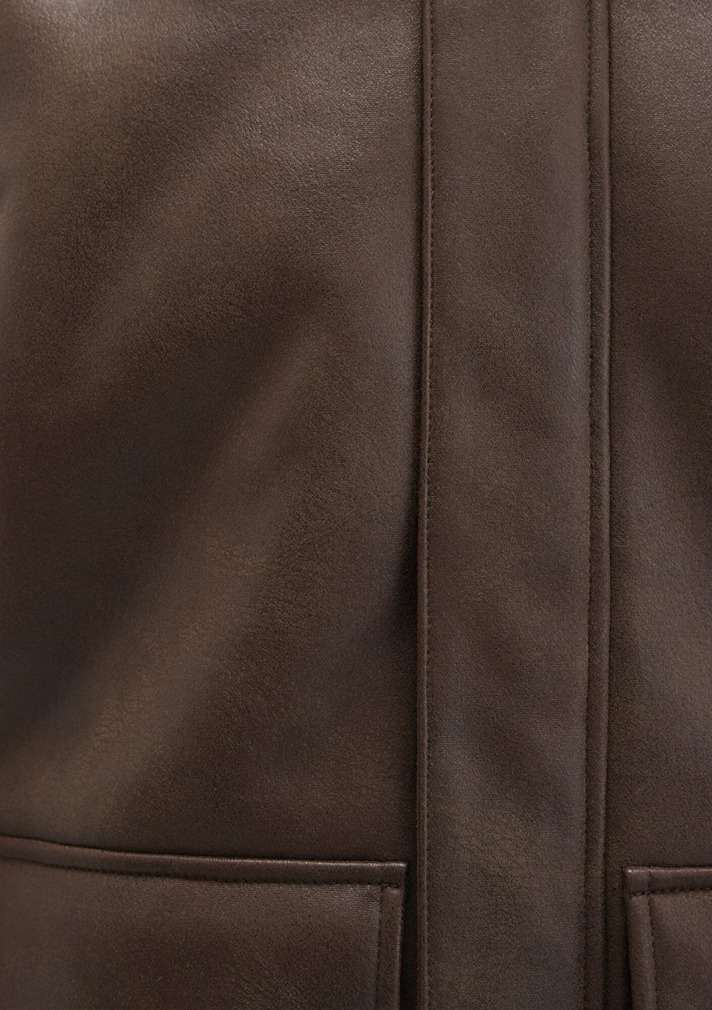 Mavi Kahverengi Suni Kürk Detaylı Suni Deri Ceket Regular Fit / Normal Kesim 0110669-70240