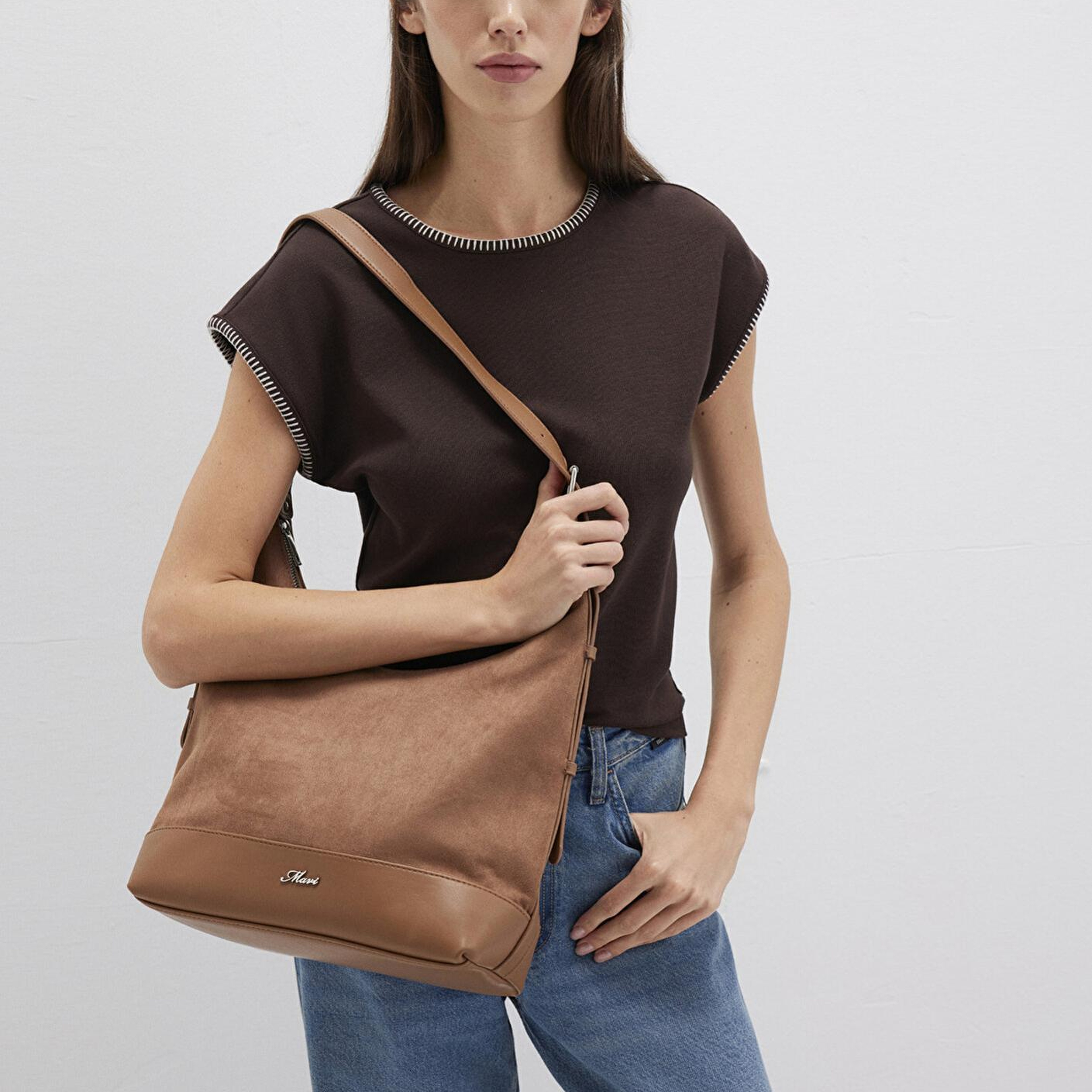 Mavi Suni Süet Kahverengi Omuz Çantası 1913473-70280