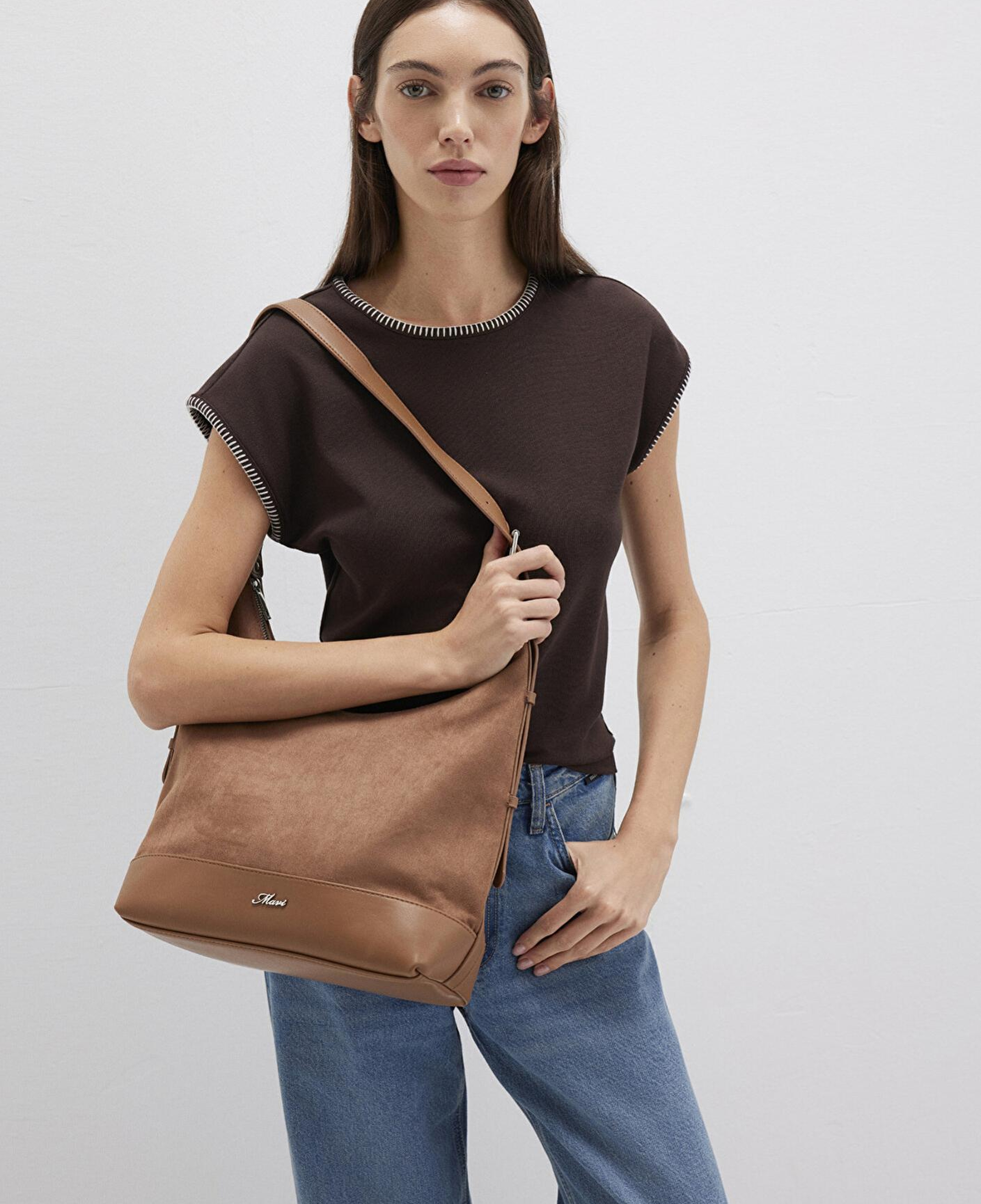 Mavi Suni Süet Kahverengi Omuz Çantası 1913473-70280