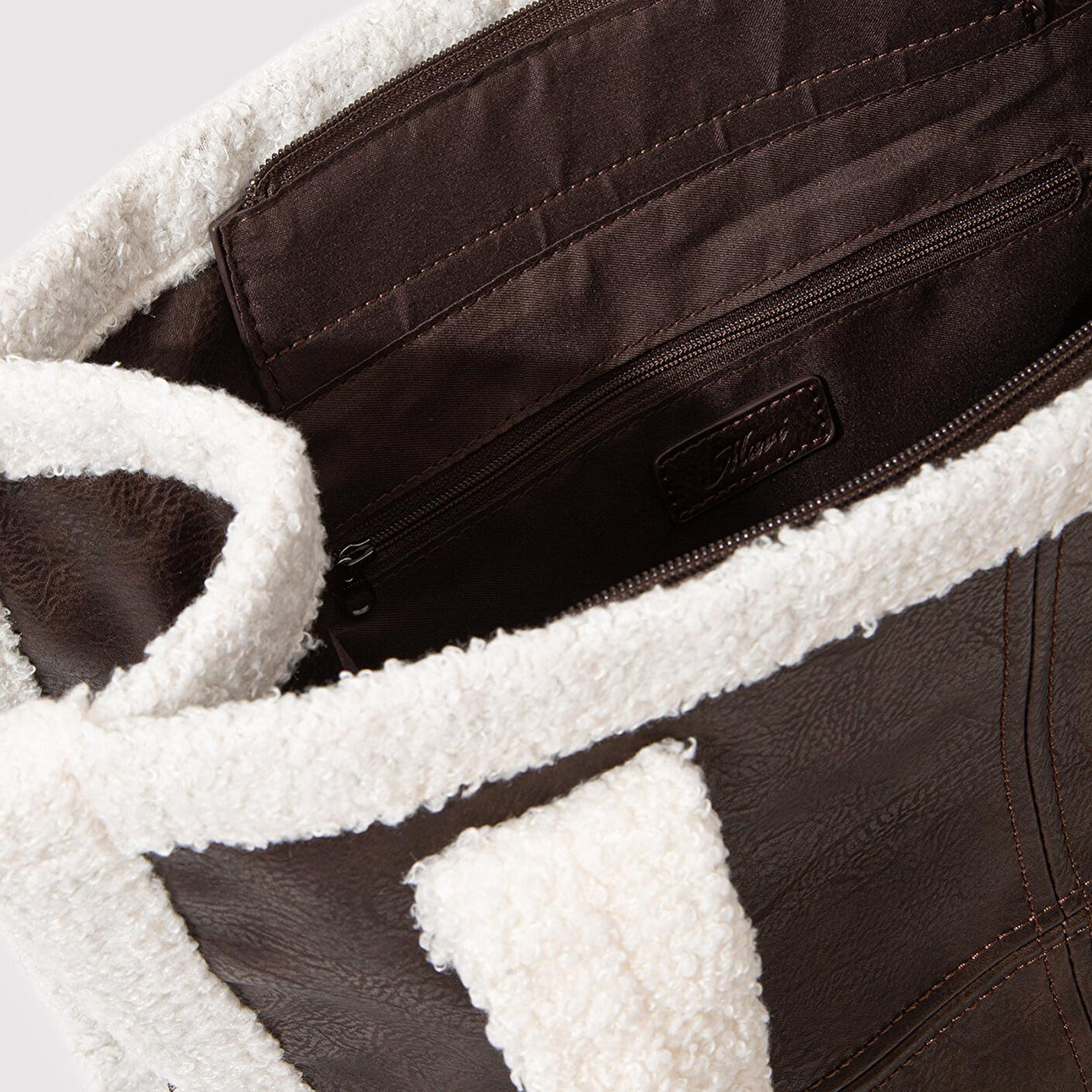 Mavi Sherpa Detaylı Suni Deri Kahverengi Çanta 1911682-70221