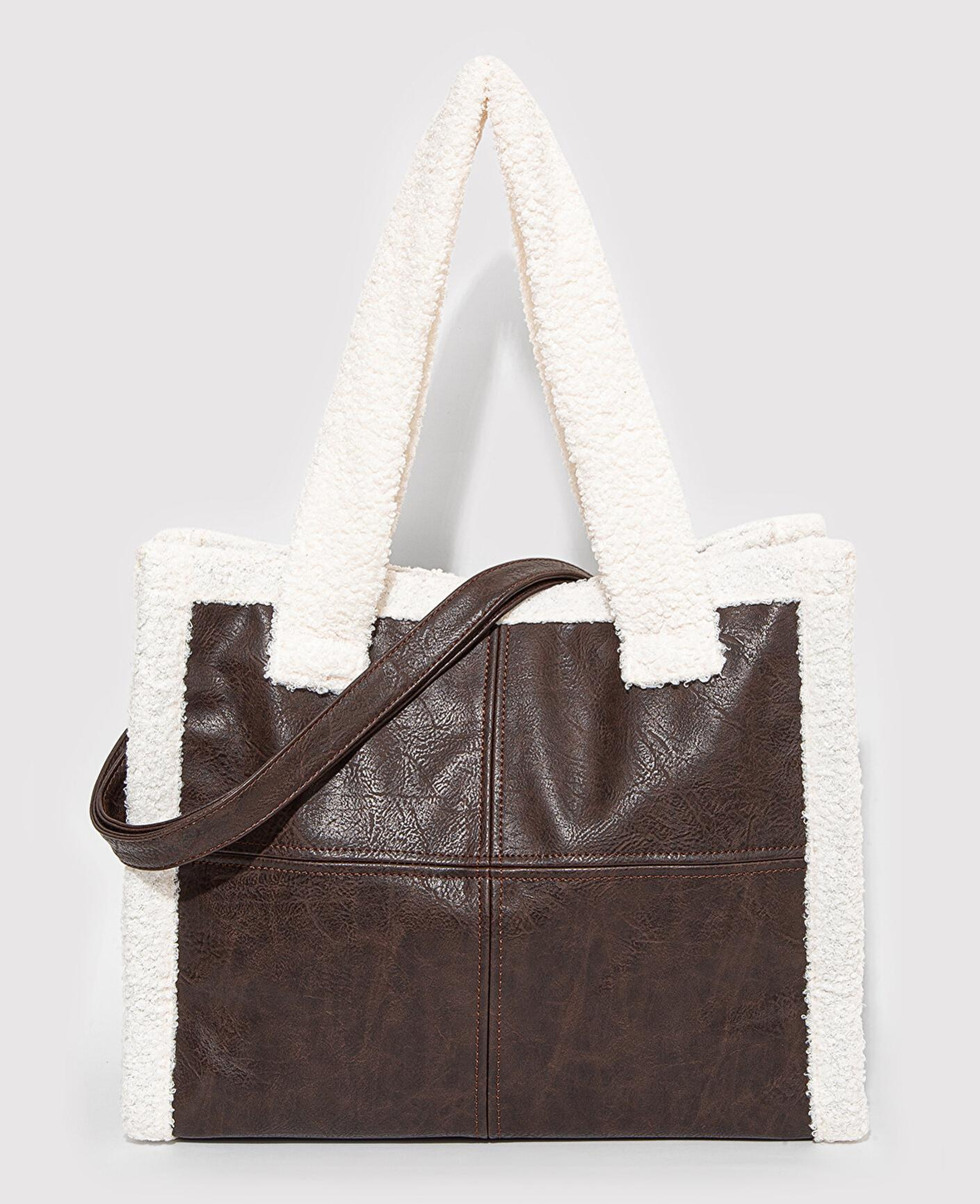 Mavi Sherpa Detaylı Suni Deri Kahverengi Çanta 1911682-70221