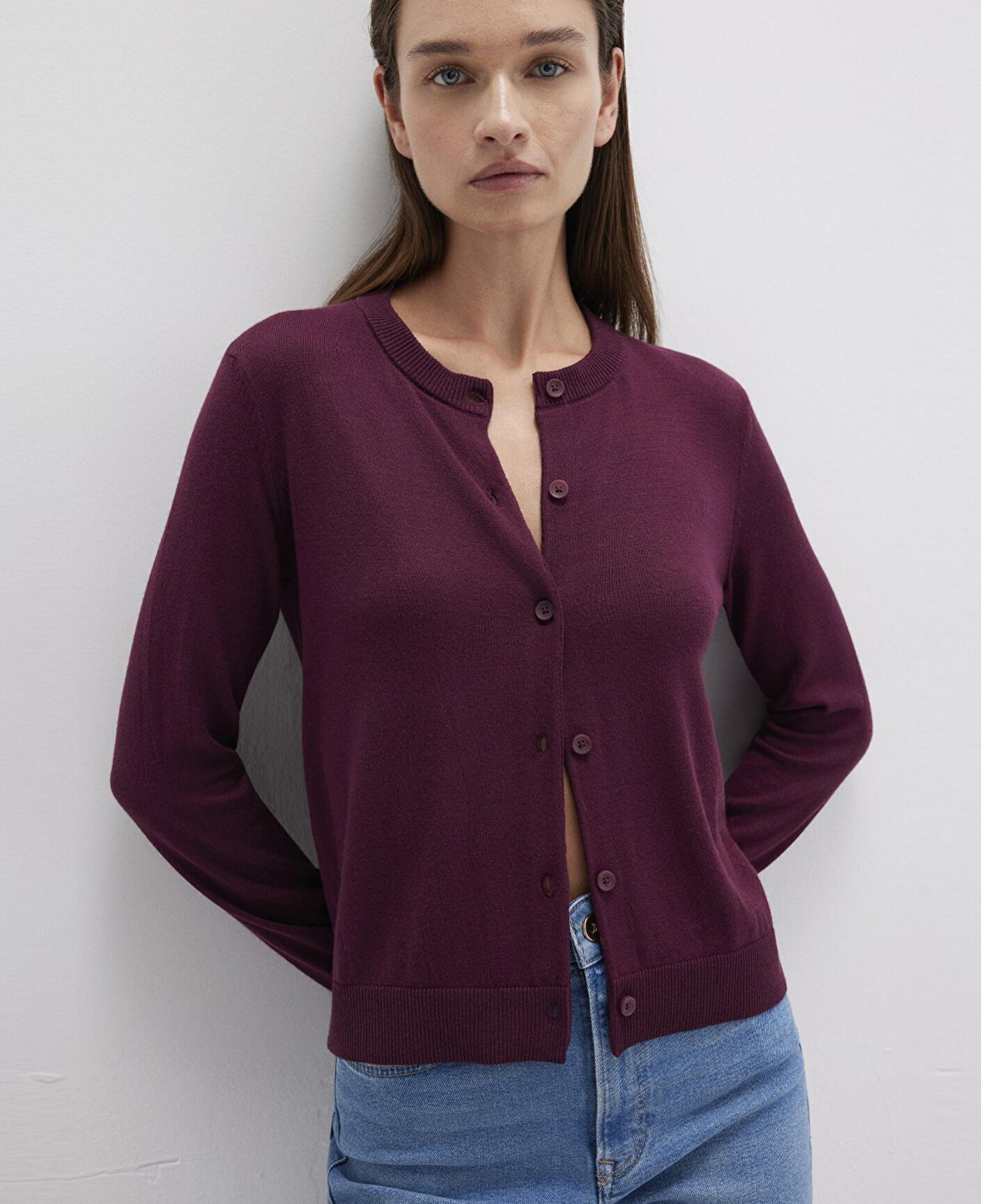 Mavi Yün Karışımlı Düğmeli Bordo Hırka Slim Fit / Dar Kesim 1710713-87830