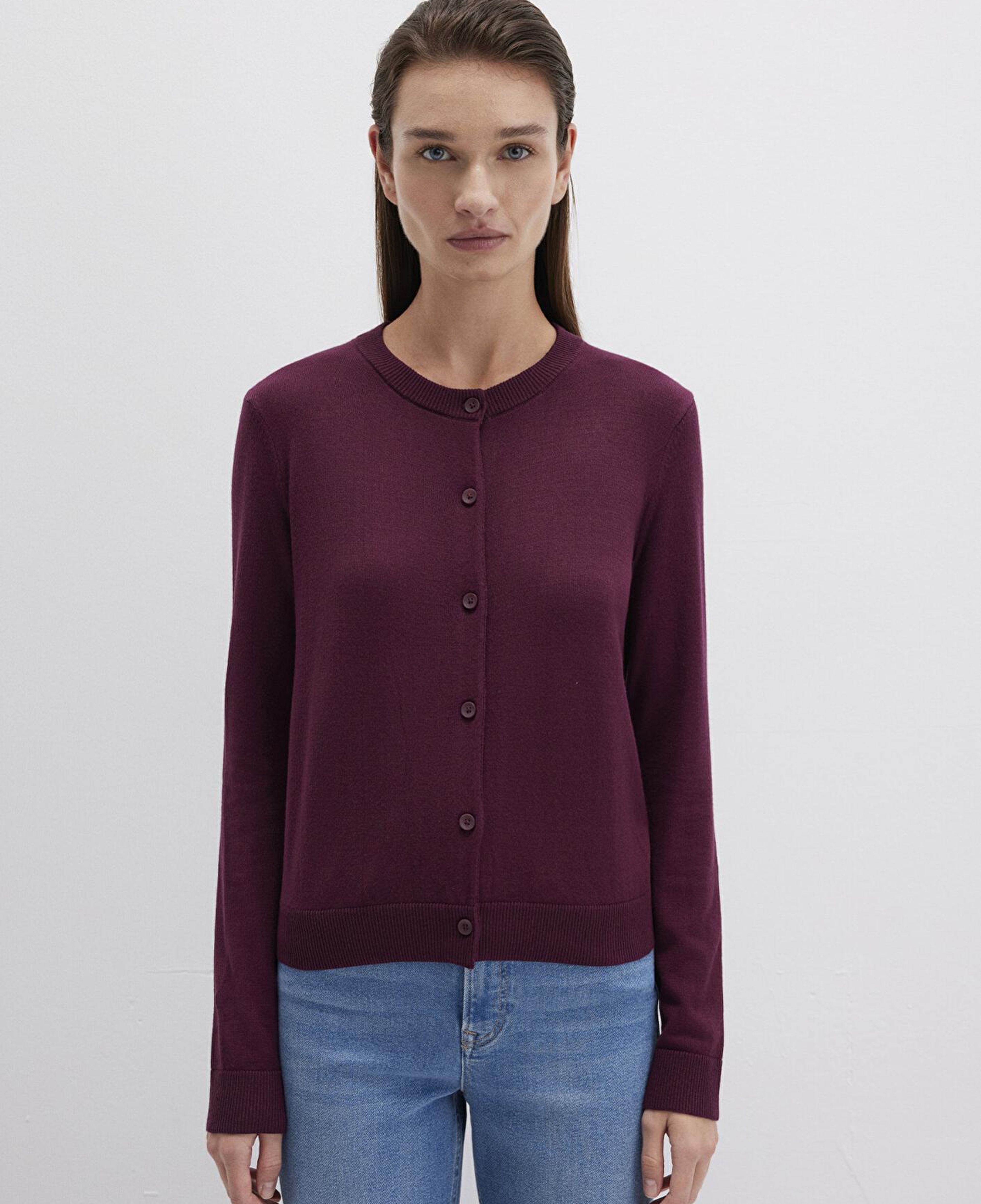 Mavi Yün Karışımlı Düğmeli Bordo Hırka Slim Fit / Dar Kesim 1710713-87830