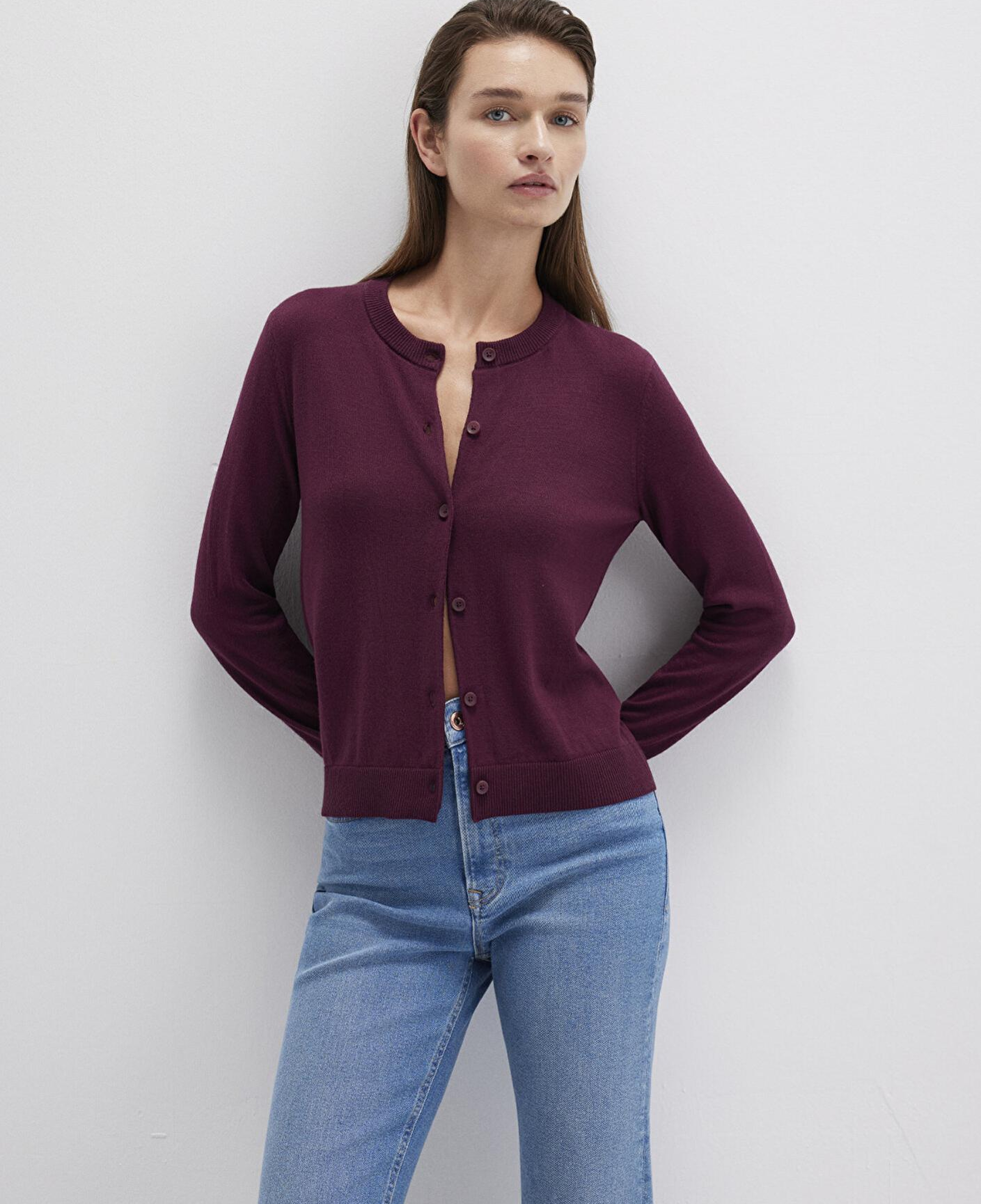 Mavi Yün Karışımlı Düğmeli Bordo Hırka Slim Fit / Dar Kesim 1710713-87830