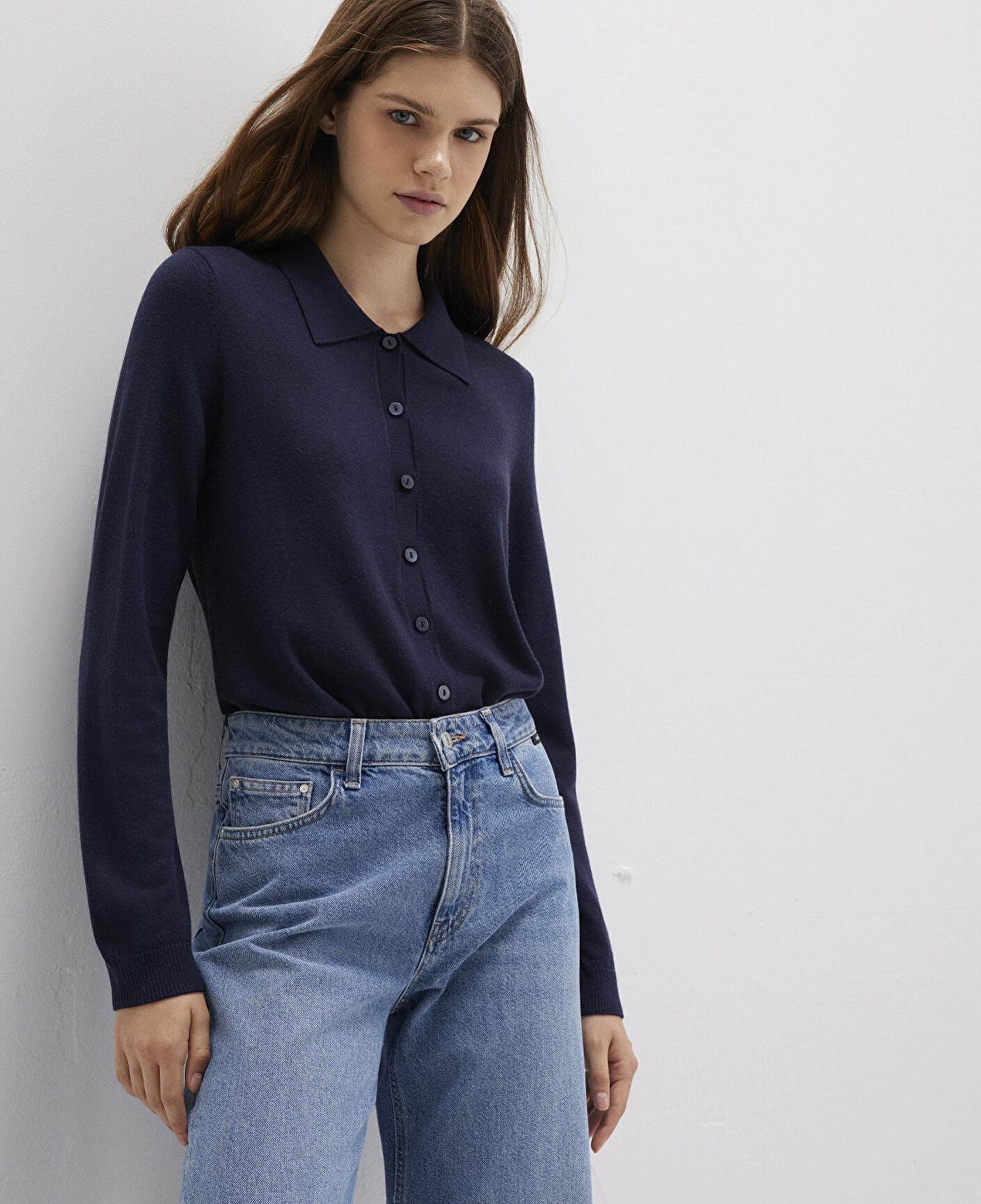 Mavi Yün Karışımlı Lacivert Triko Polo 1710700-89101