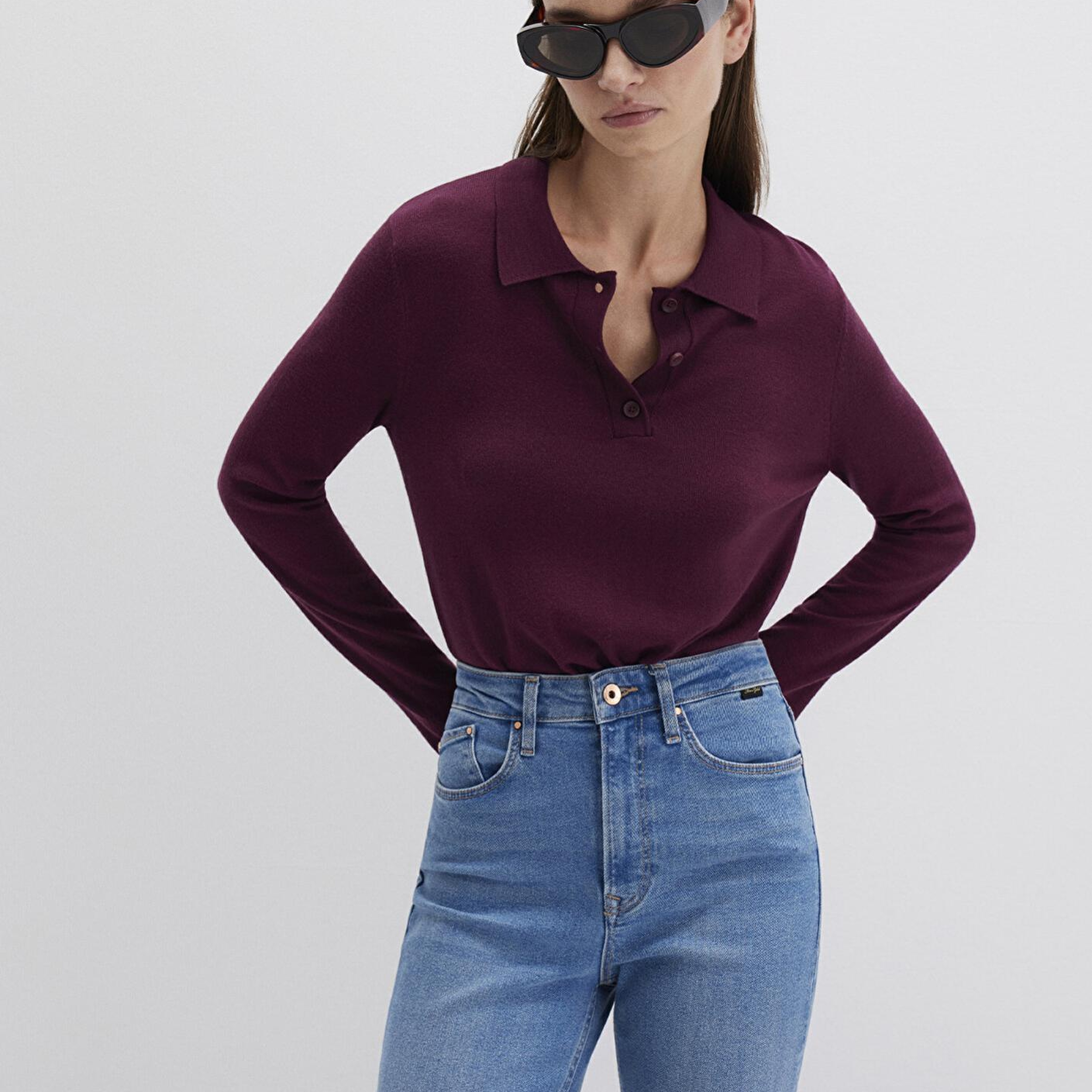 Mavi Yün Karışımlı Bordo Triko Polo 1710712-87830