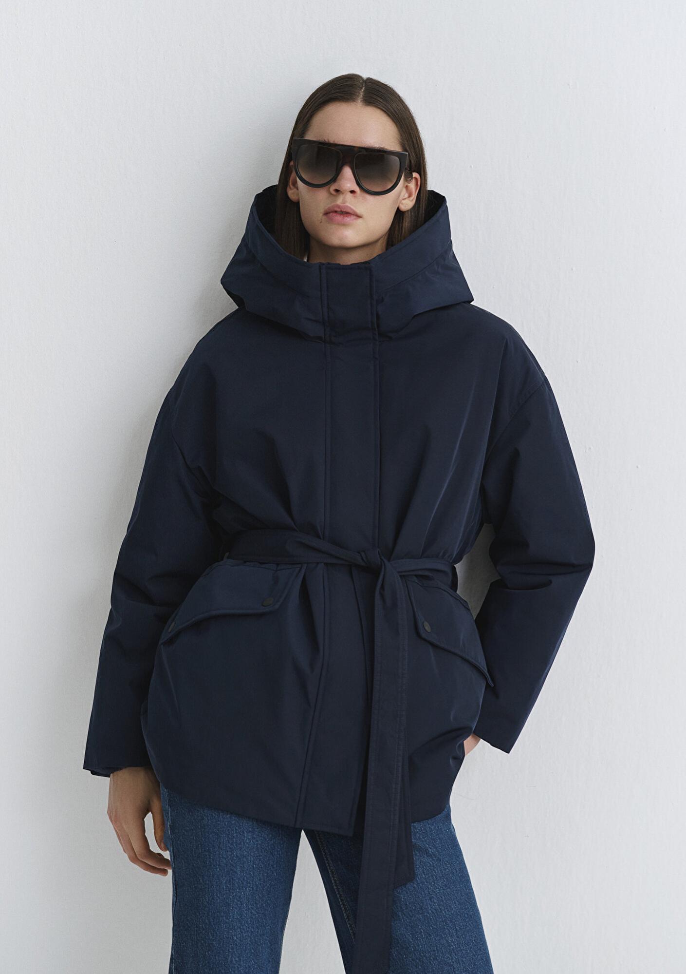 Mavi Su İtici Beli Kemerli Lacivert Parka Oversize / Geniş Kesim 1110703-83699