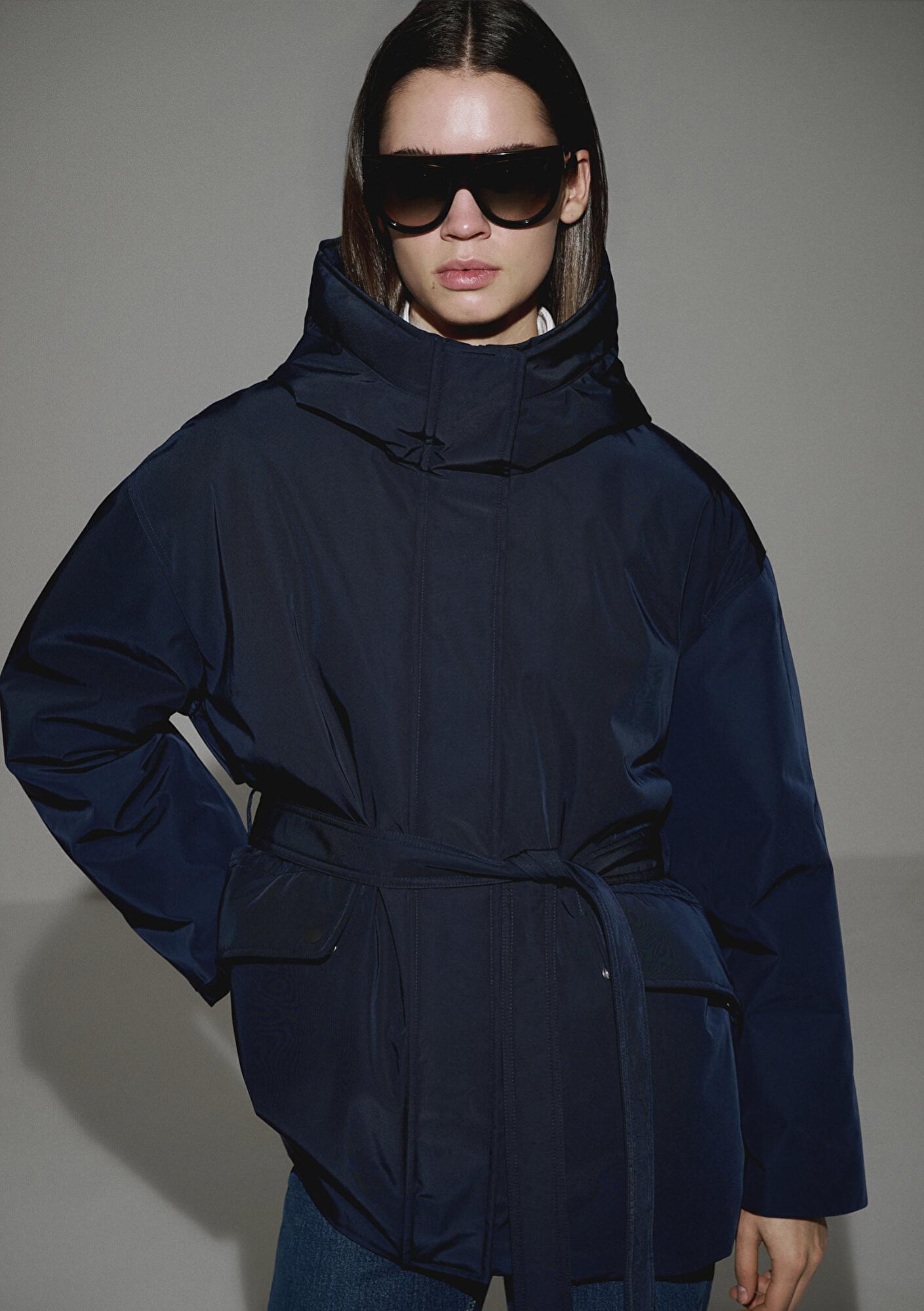 Mavi Su İtici Beli Kemerli Lacivert Parka Oversize / Geniş Kesim 1110703-83699