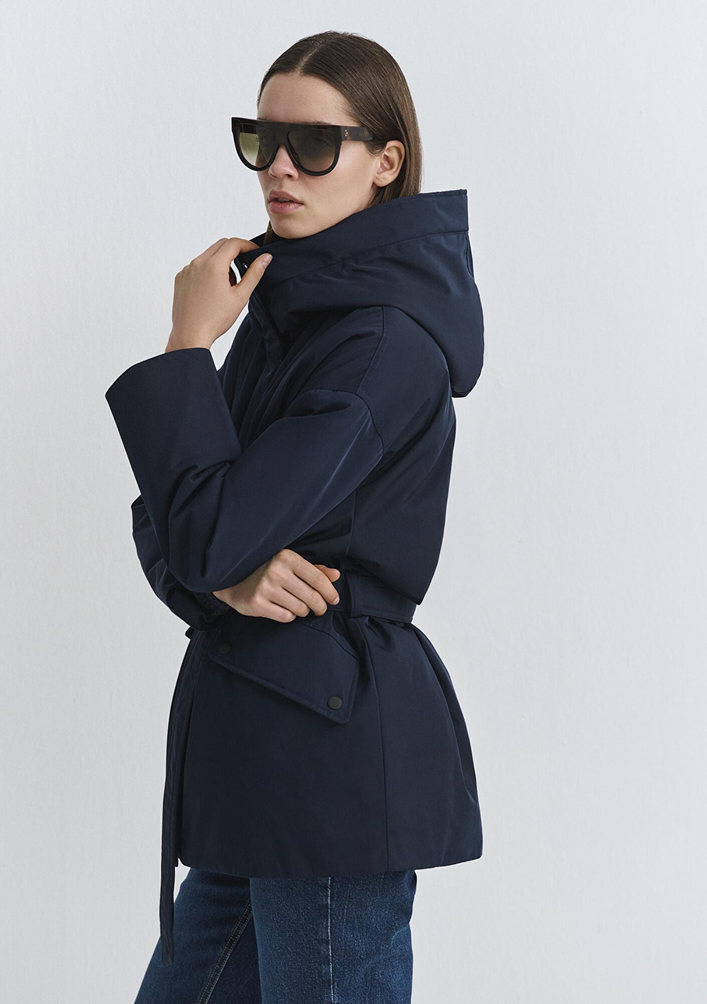 Mavi Su İtici Beli Kemerli Lacivert Parka Oversize / Geniş Kesim 1110703-83699