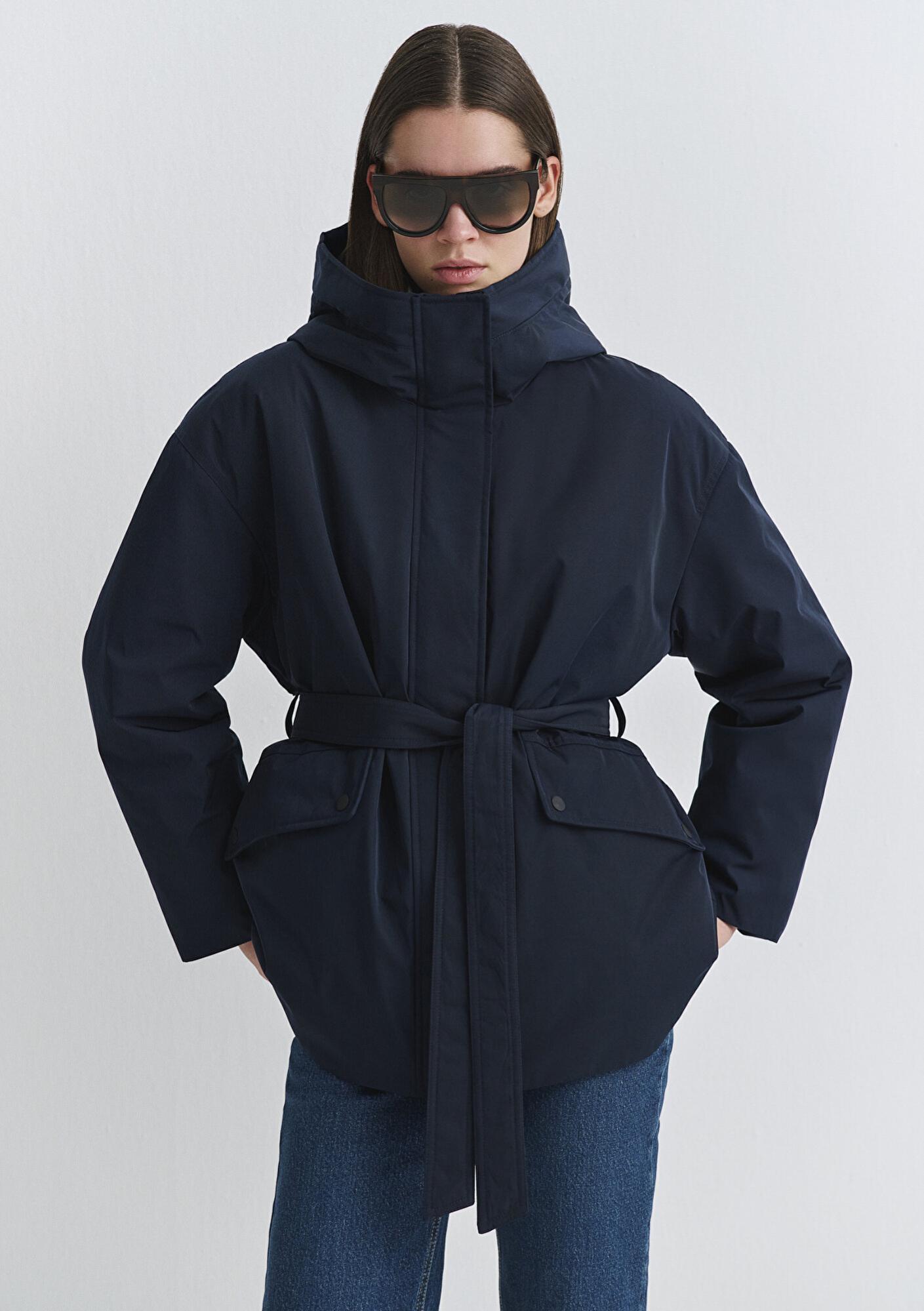 Mavi Su İtici Beli Kemerli Lacivert Parka Oversize / Geniş Kesim 1110703-83699