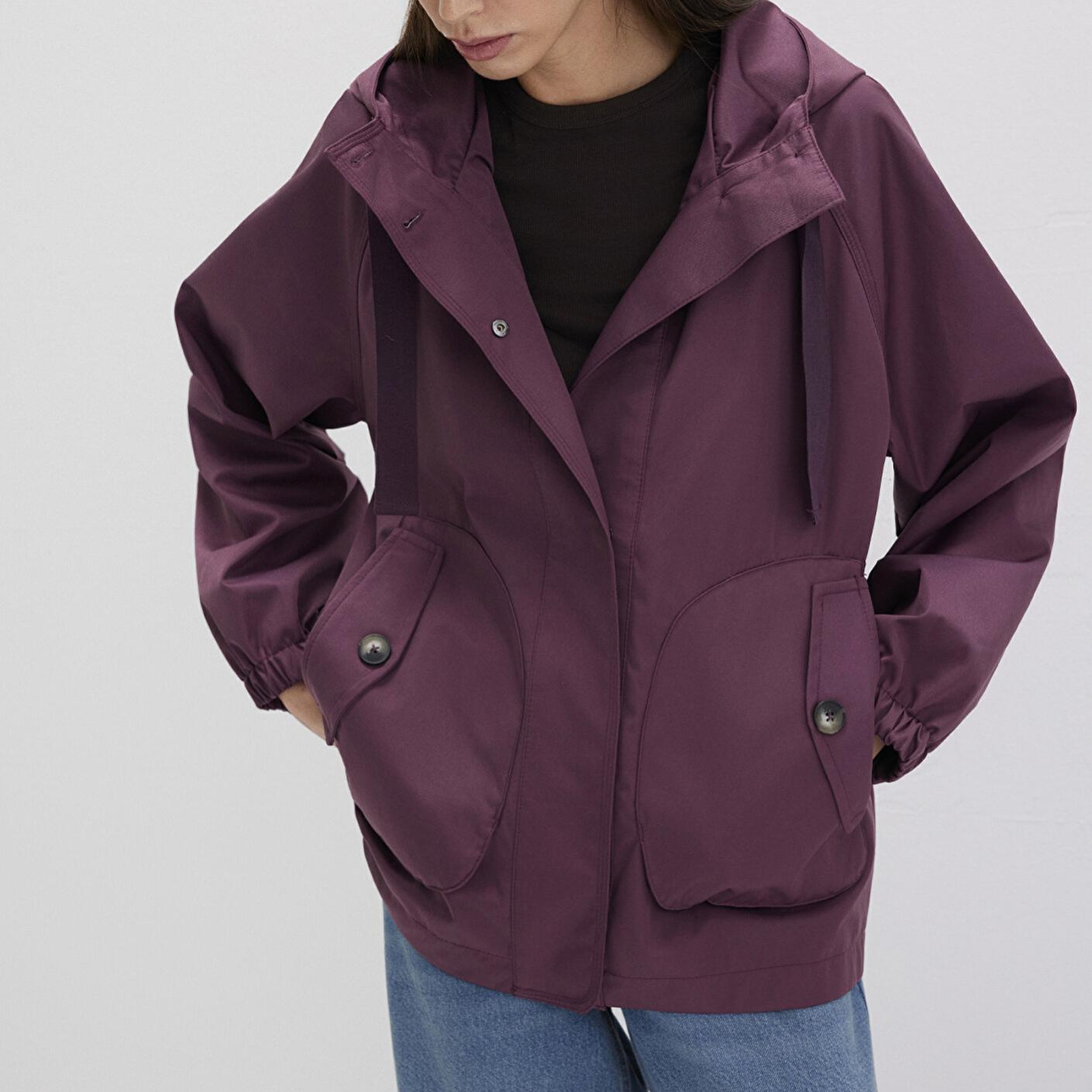 Mavi Kapüşonlu Mor Ceket Loose Fit / Bol Rahat Kesim 1110014-70223