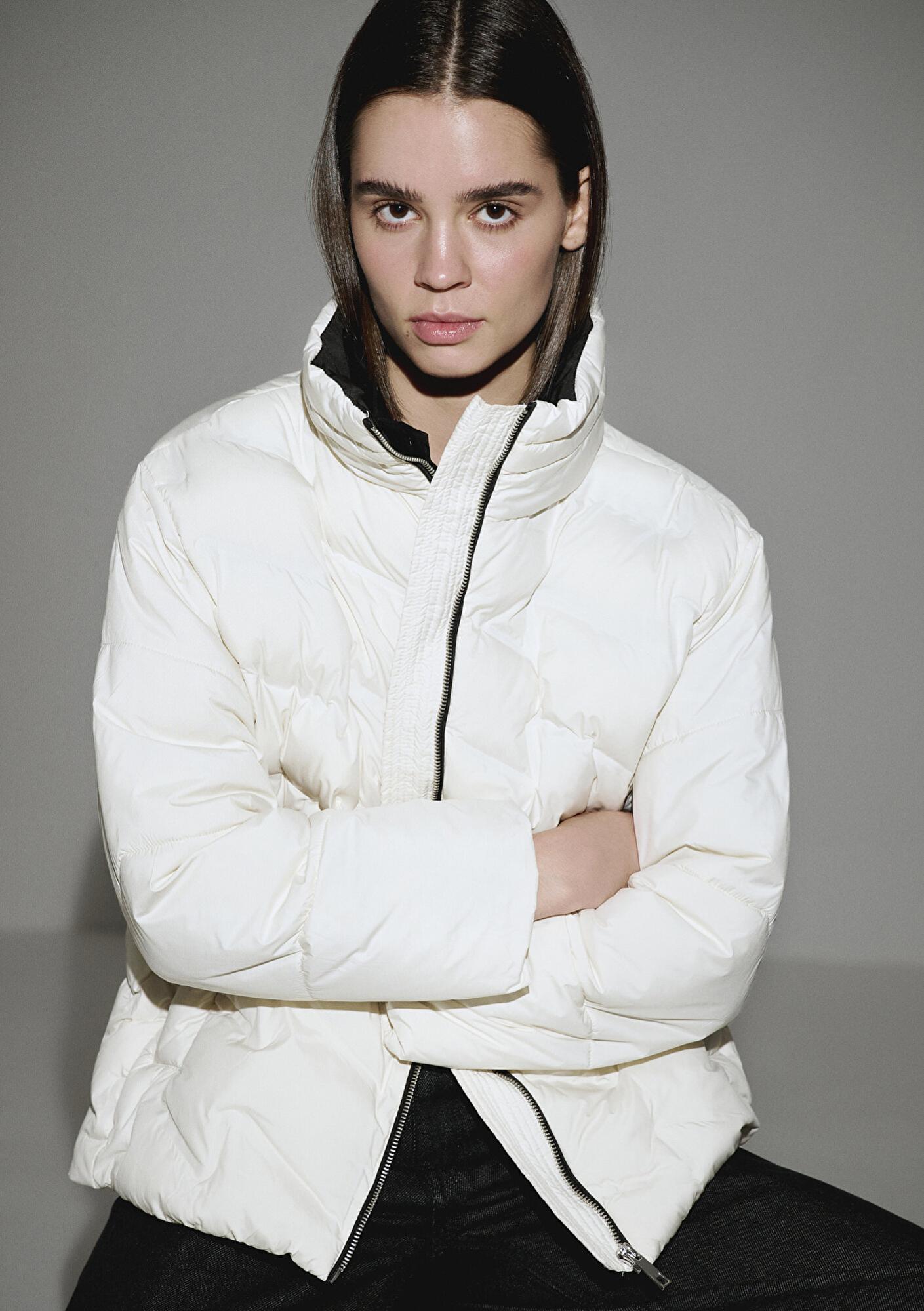 Mavi Su İtici Kapüşonlu Ekru Şişme Mont 1110714-86412