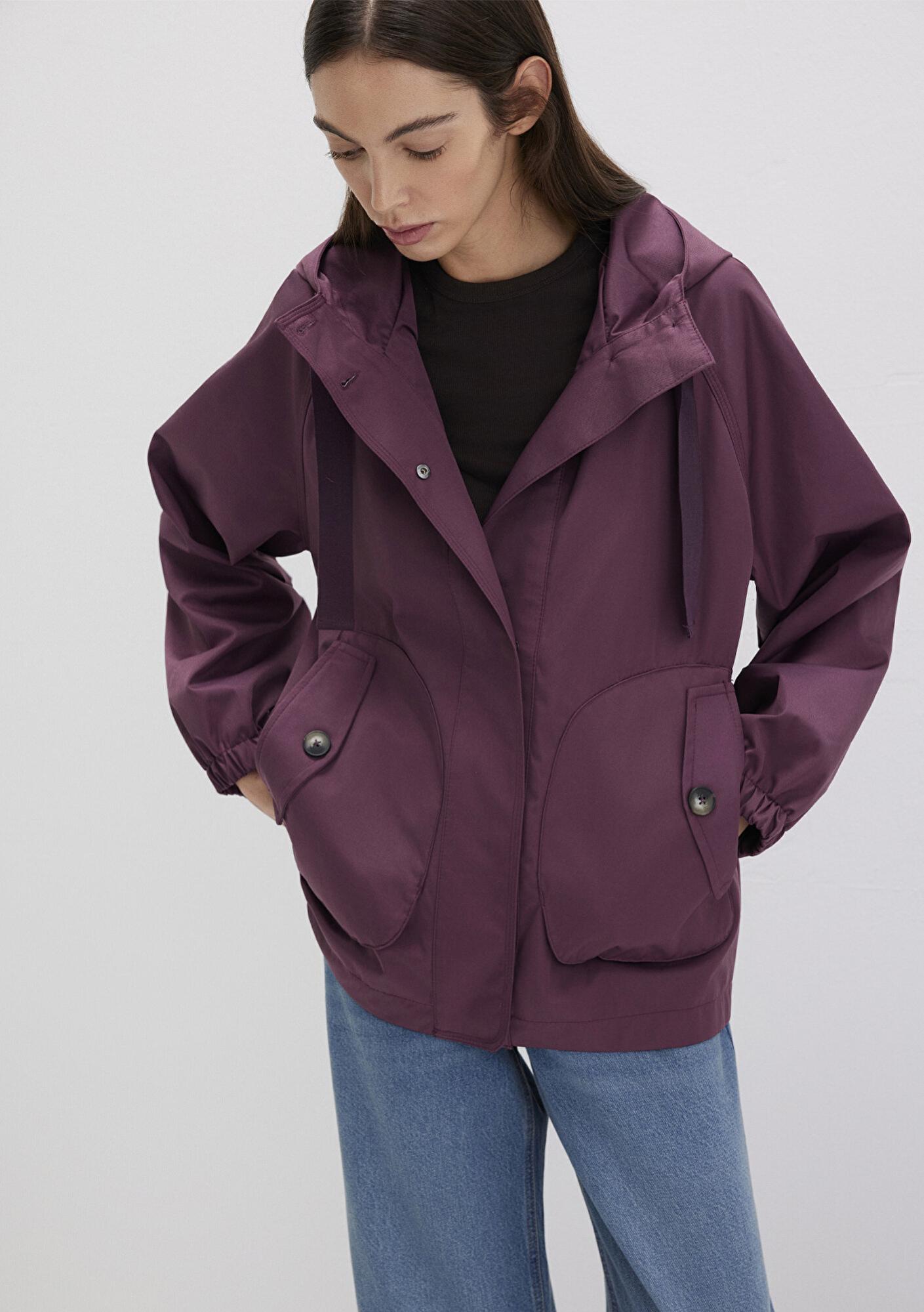 Mavi Kapüşonlu Mor Ceket Loose Fit / Bol Rahat Kesim 1110014-70223