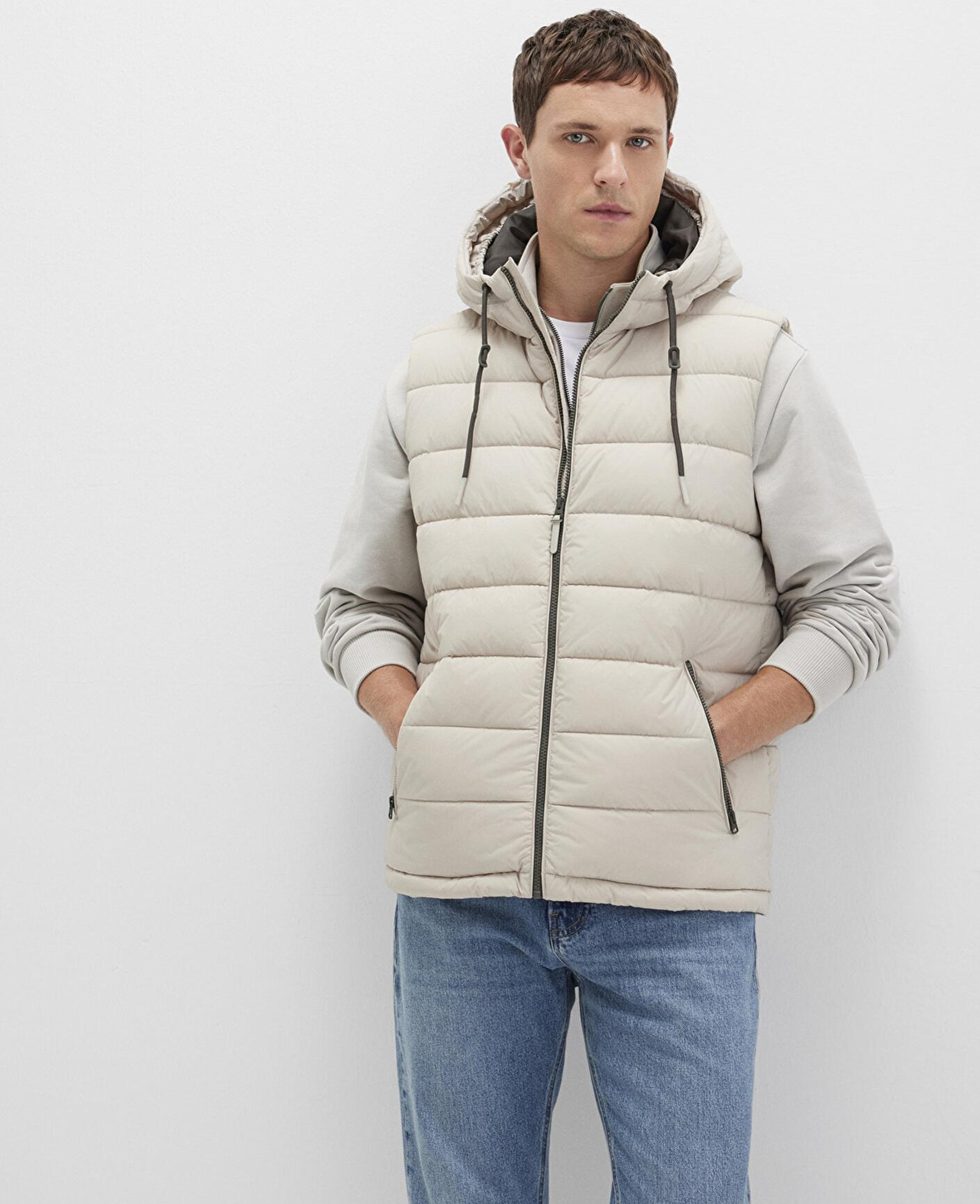 Mavi Kapüşonlu Bej Şişme Yelek Regular Fit / Normal Kesim 0110604-70144