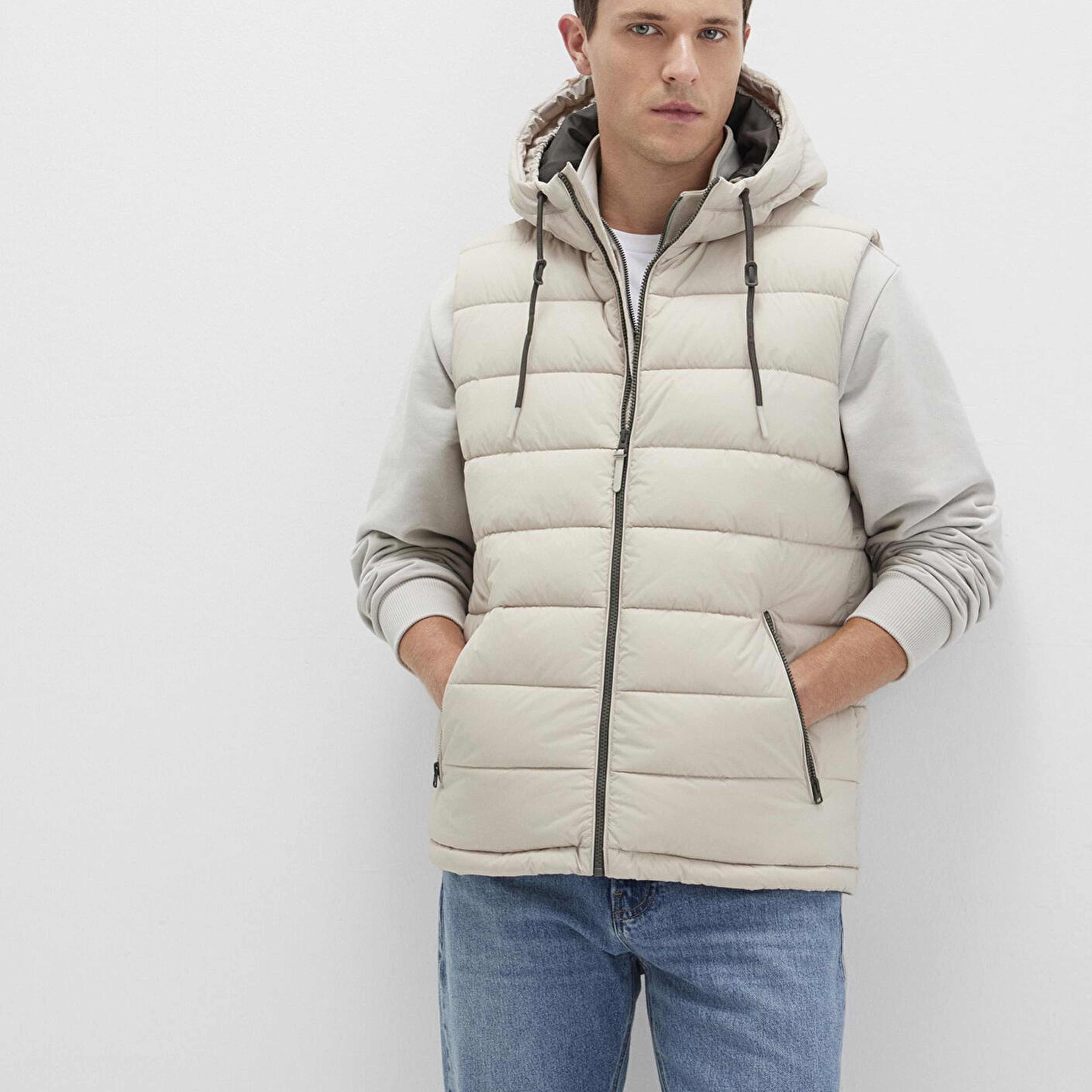 Mavi Kapüşonlu Bej Şişme Yelek Regular Fit / Normal Kesim 0110604-70144