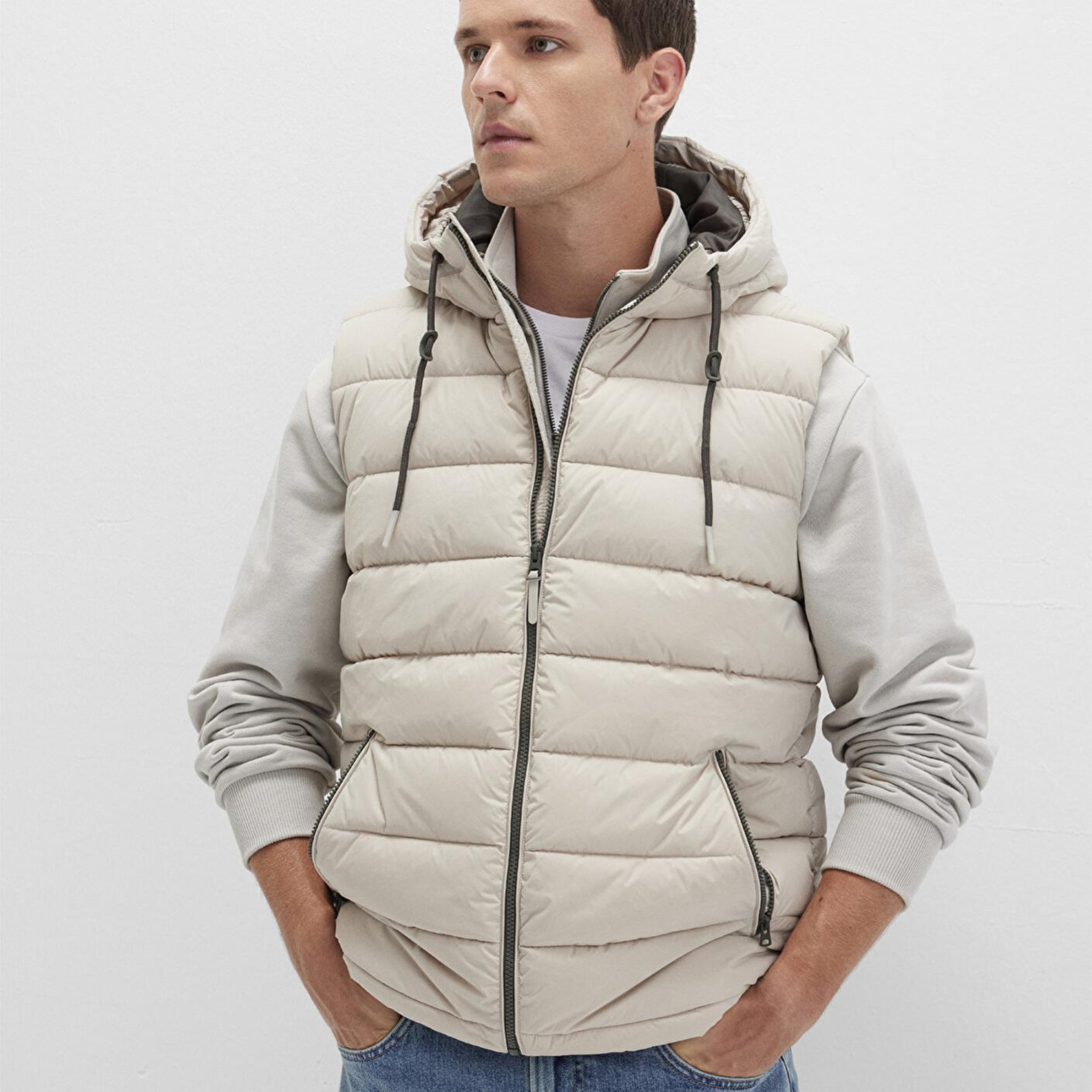 Mavi Kapüşonlu Bej Şişme Yelek Regular Fit / Normal Kesim 0110604-70144