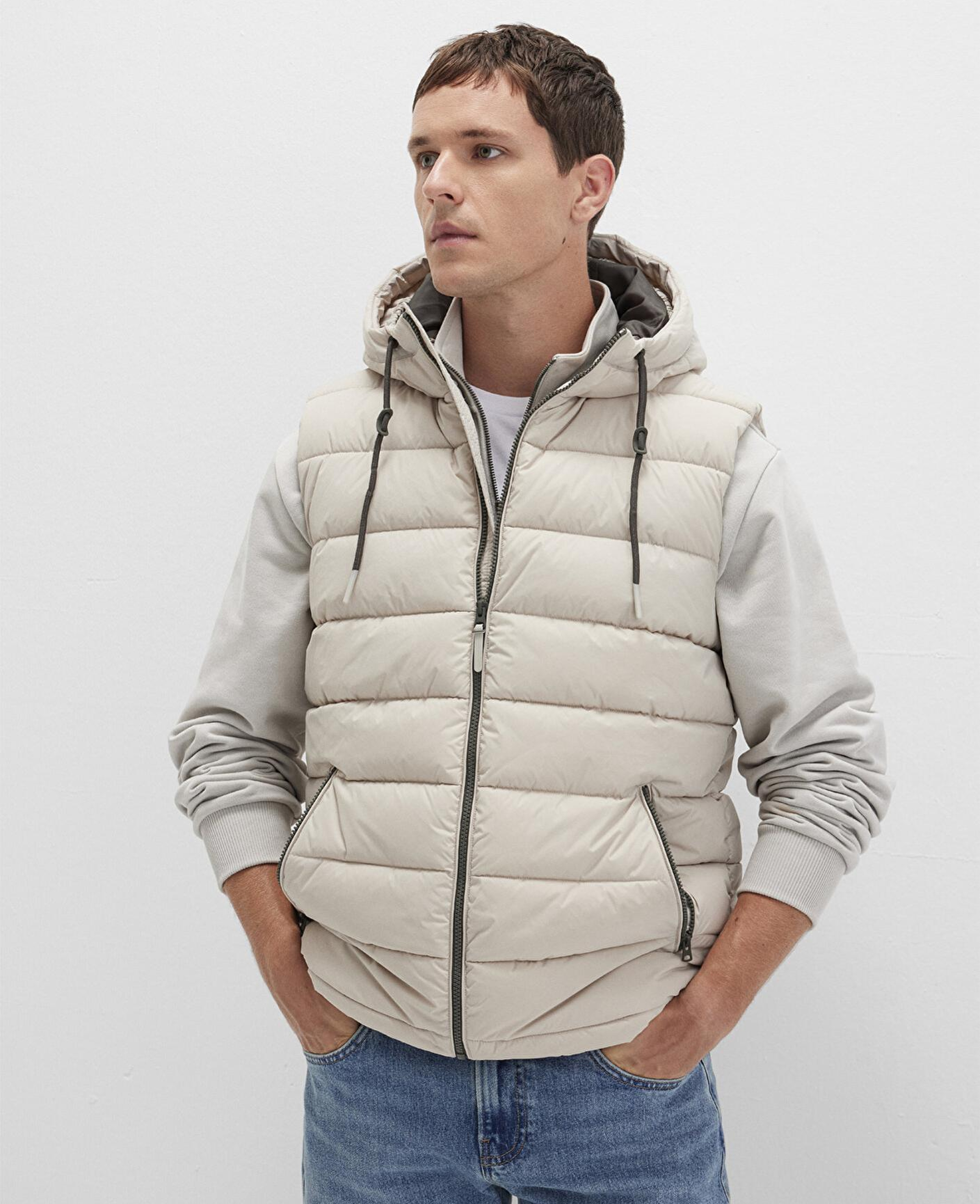 Mavi Kapüşonlu Bej Şişme Yelek Regular Fit / Normal Kesim 0110604-70144