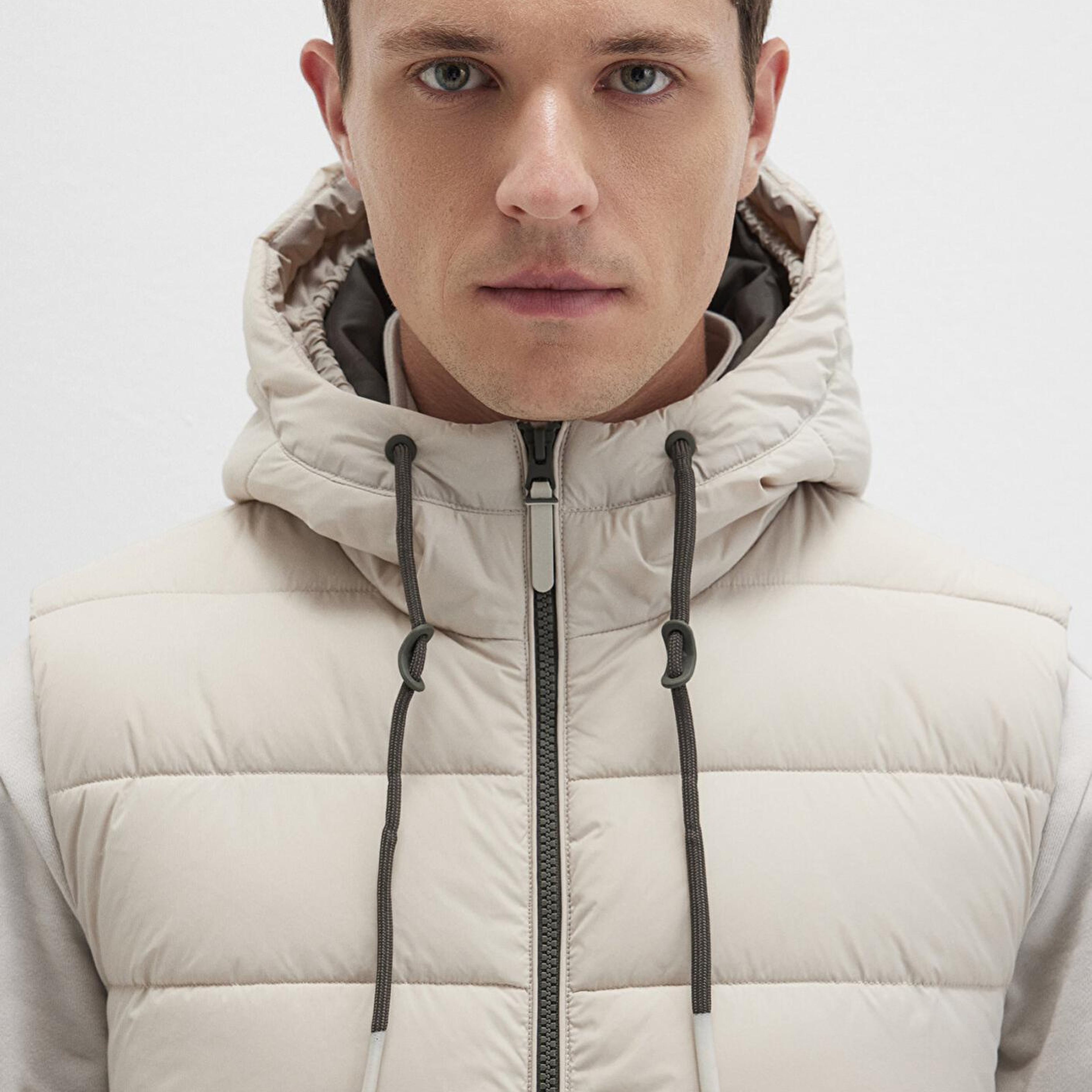 Mavi Kapüşonlu Bej Şişme Yelek Regular Fit / Normal Kesim 0110604-70144