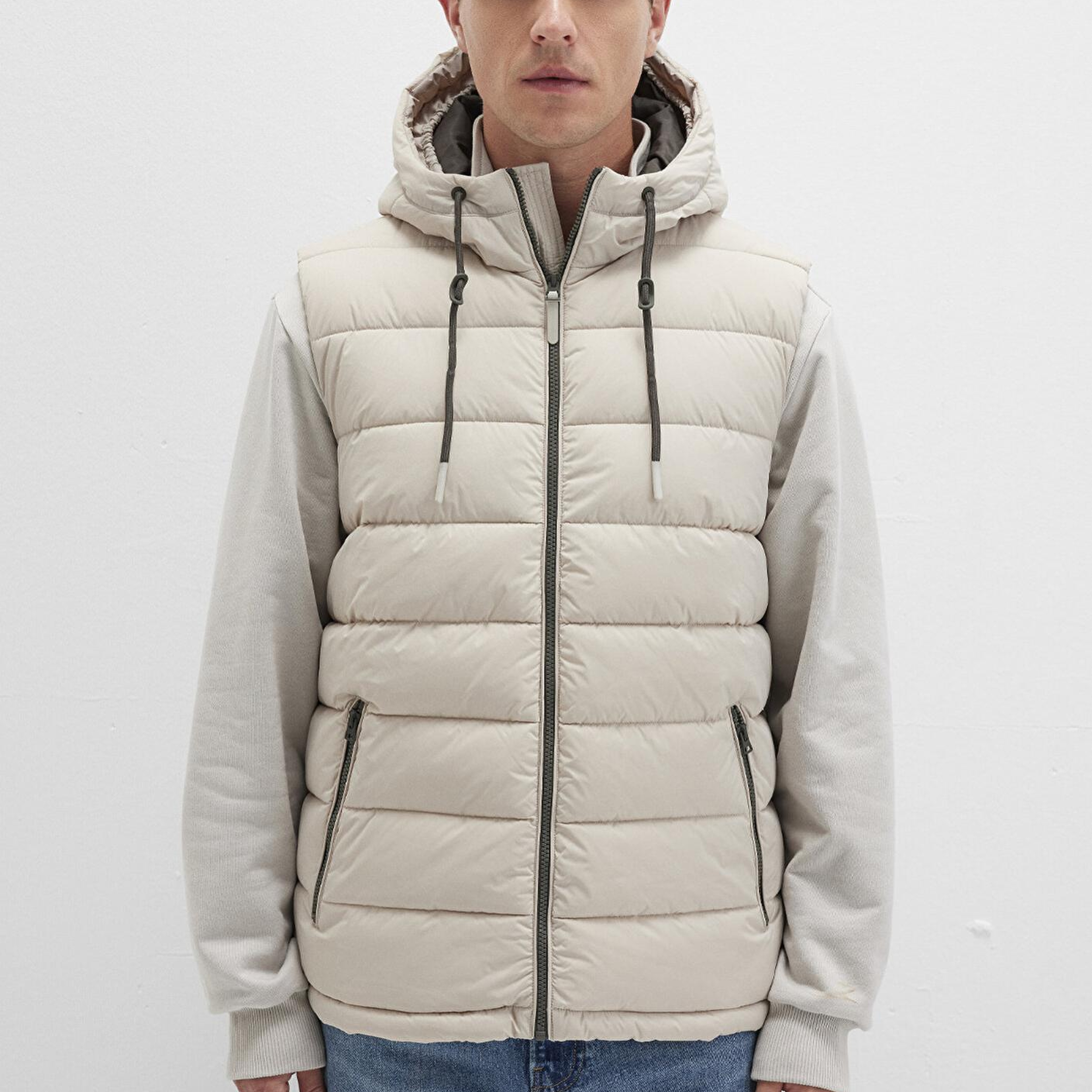 Mavi Kapüşonlu Bej Şişme Yelek Regular Fit / Normal Kesim 0110604-70144