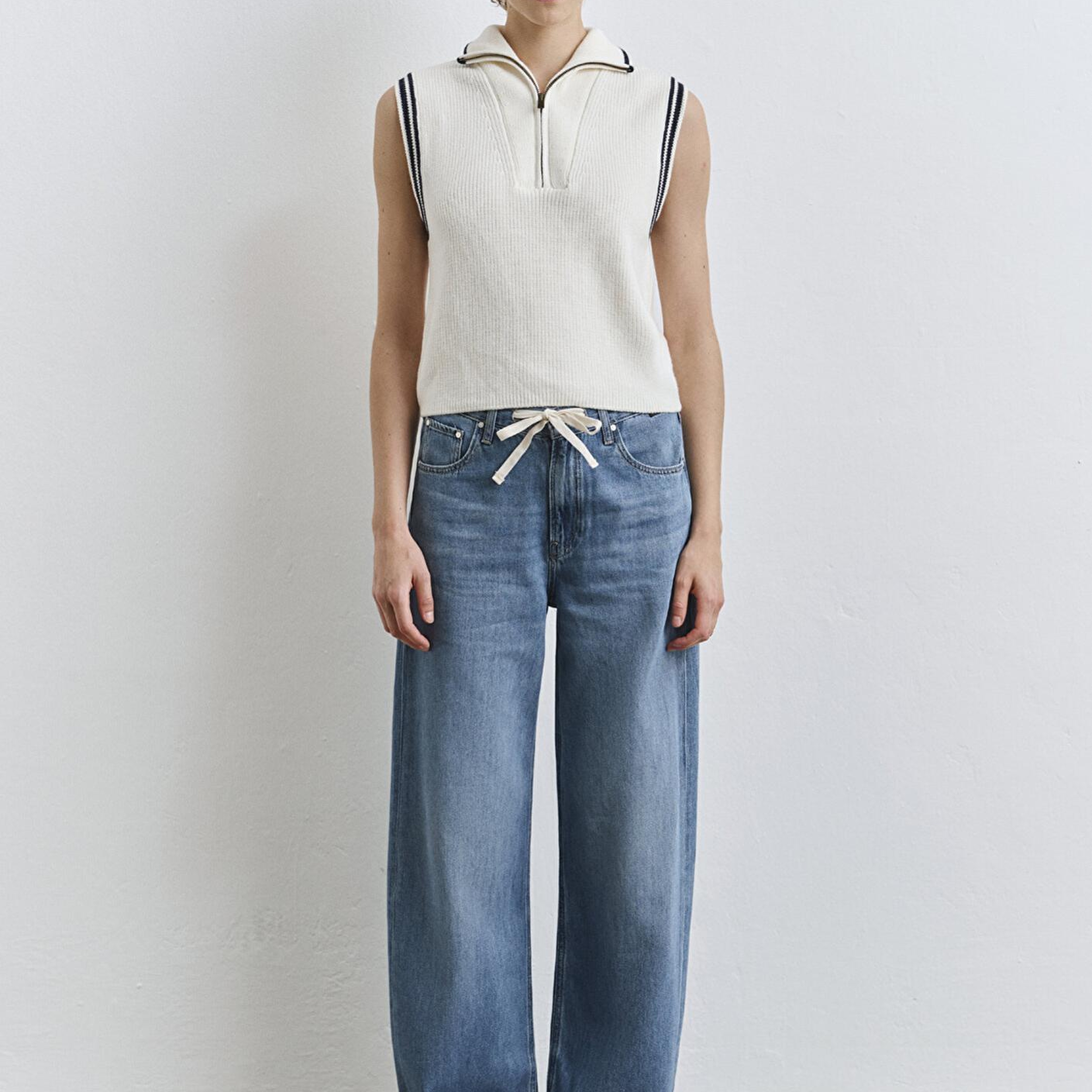 Mavi Yarı Fermuarlı Ekru Süveter Slim Fit / Dar Kesim 1710698-70057