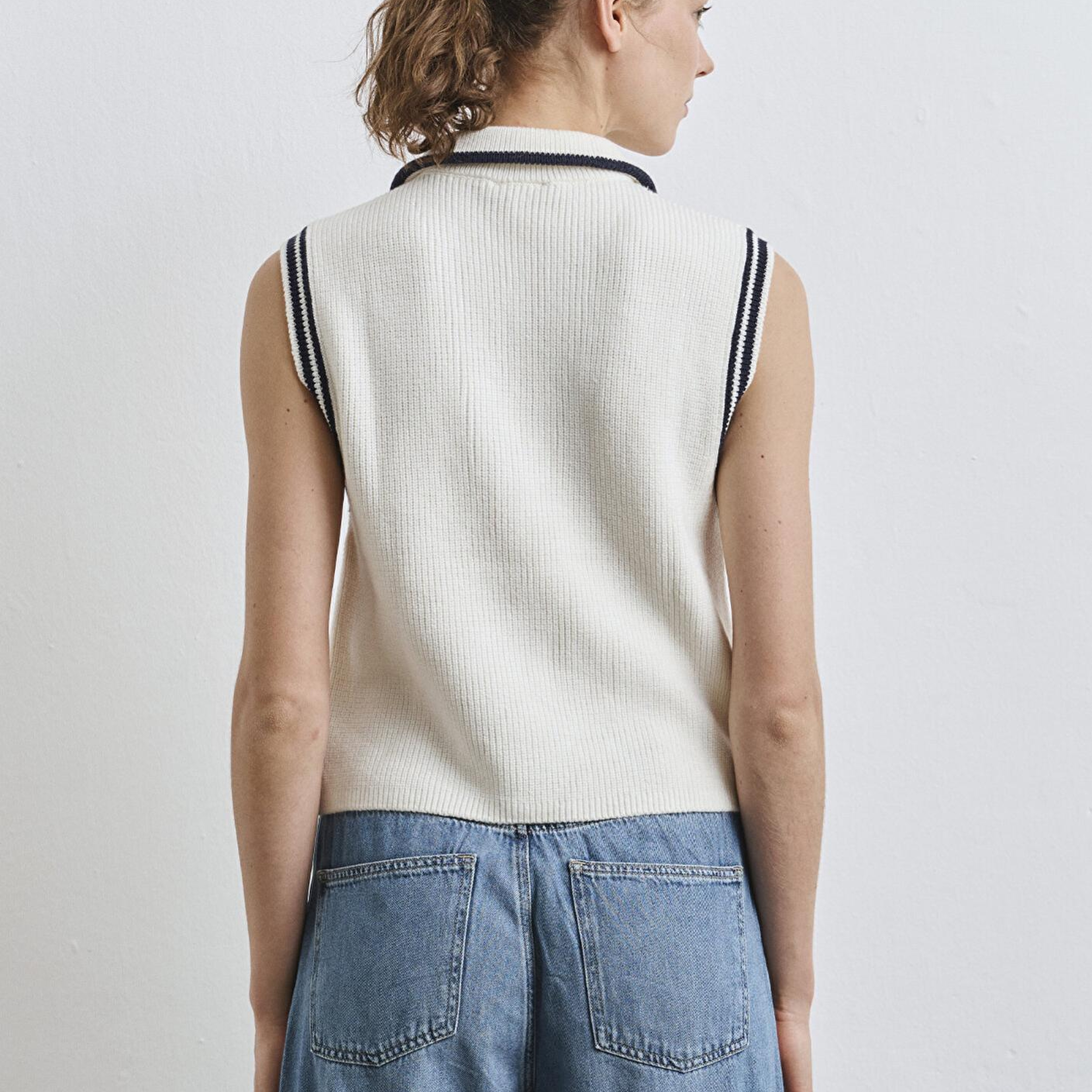 Mavi Yarı Fermuarlı Ekru Süveter Slim Fit / Dar Kesim 1710698-70057