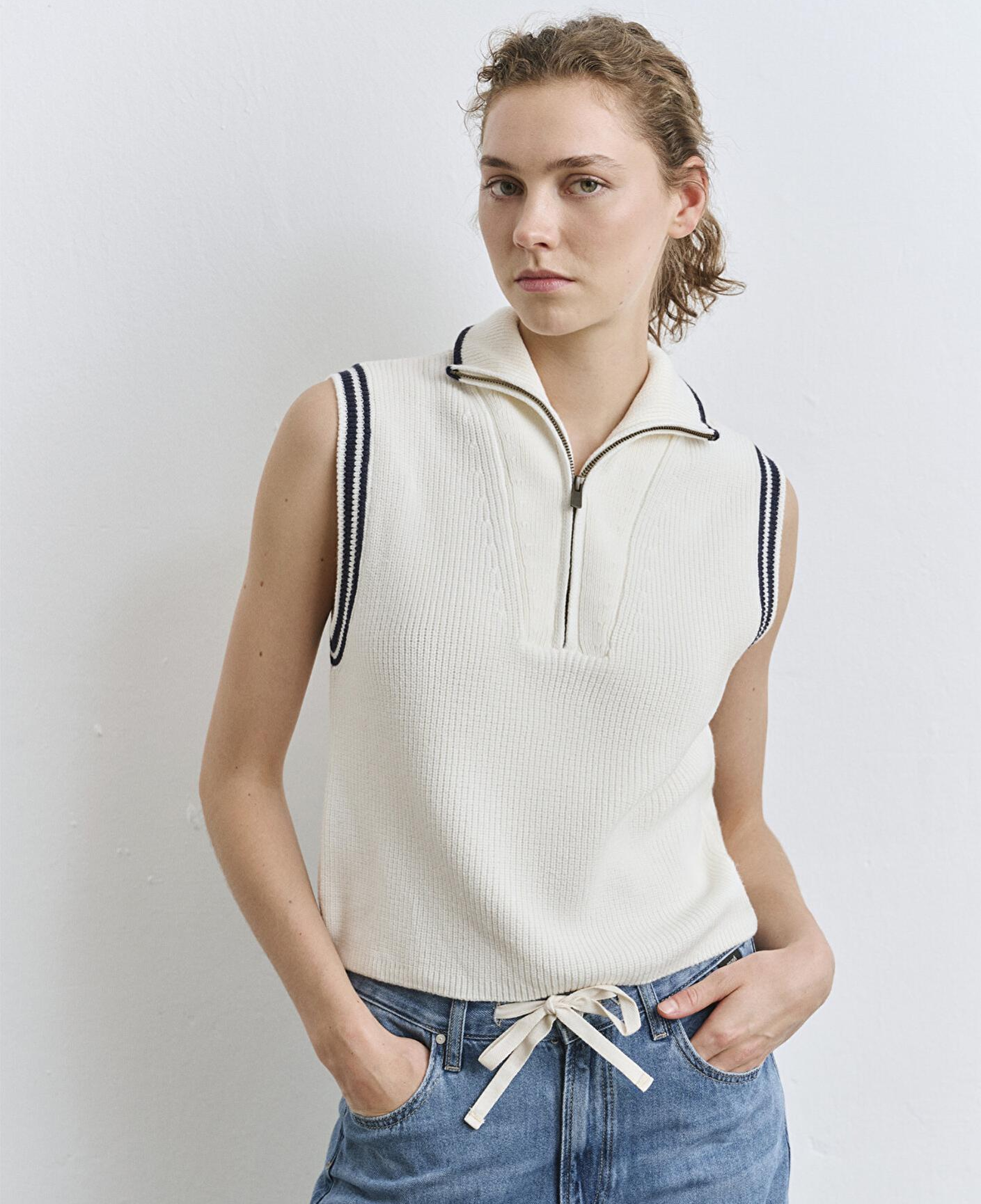 Mavi Yarı Fermuarlı Ekru Süveter Slim Fit / Dar Kesim 1710698-70057