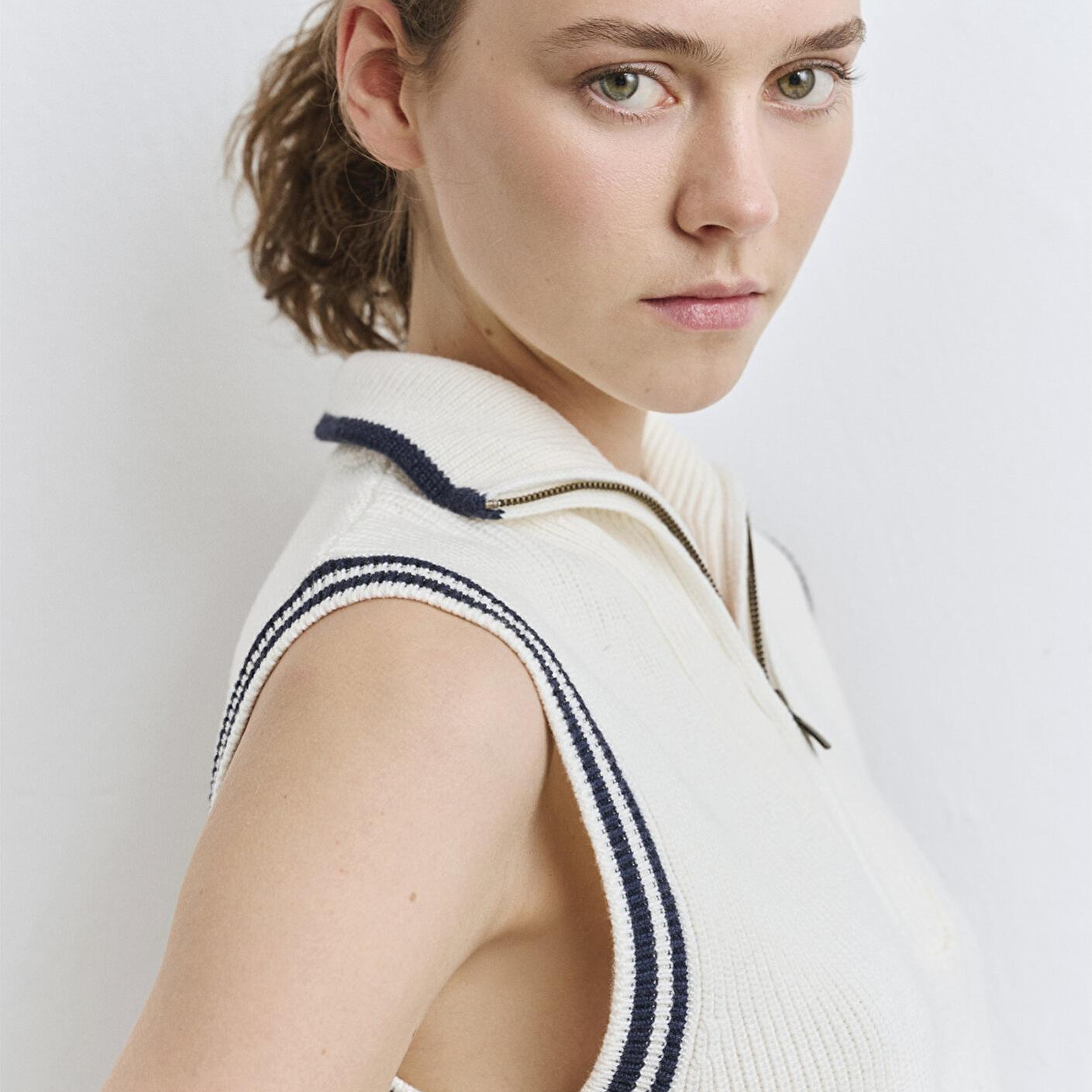 Mavi Yarı Fermuarlı Ekru Süveter Slim Fit / Dar Kesim 1710698-70057