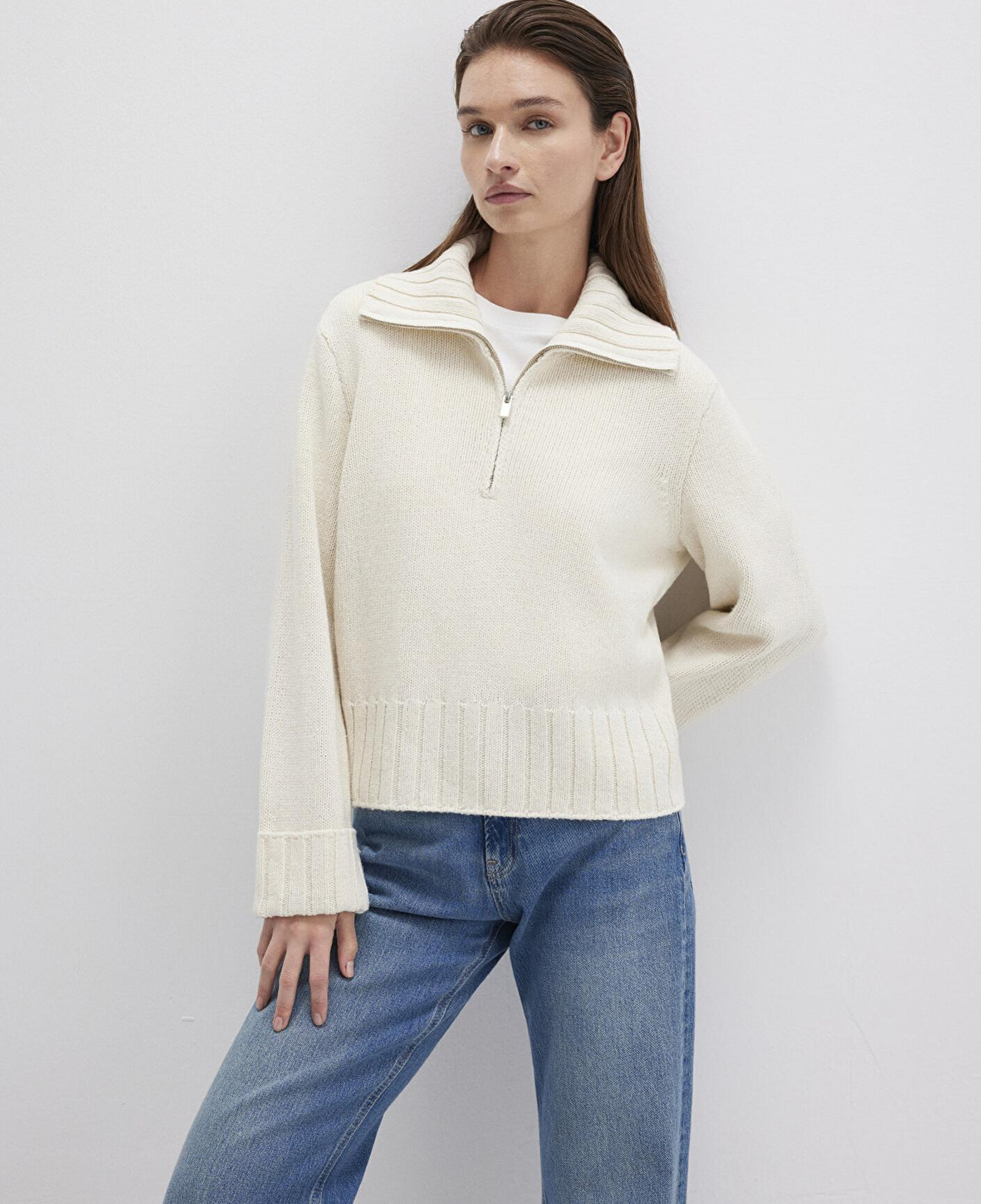 Mavi Yün Karışımlı Yarı Fermuarlı Ekru Kazak Regular Fit / Normal Kesim 1710703-82127