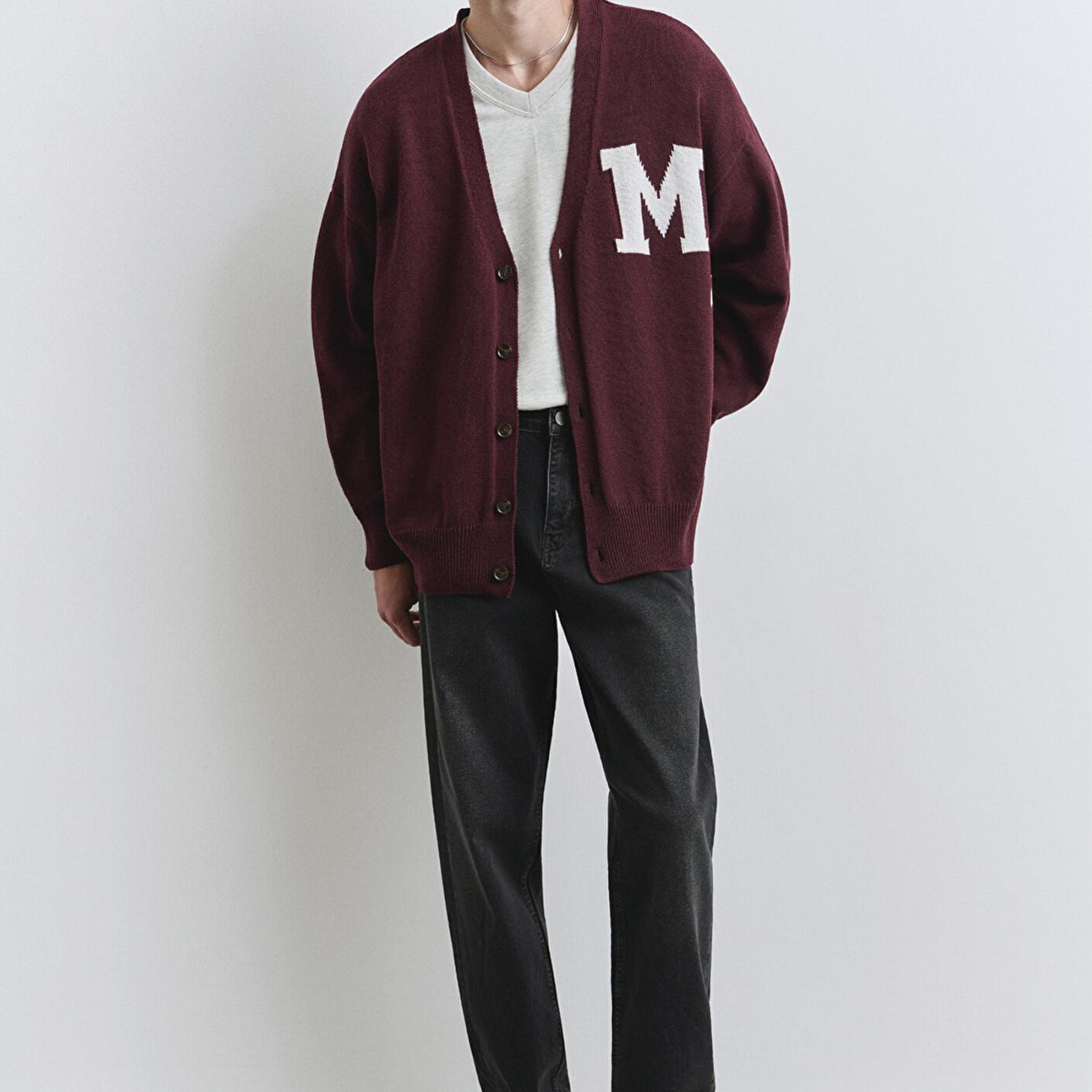 Mavi M Baskılı Bordo Hırka Oversize / Geniş Kesim 0710288-70414