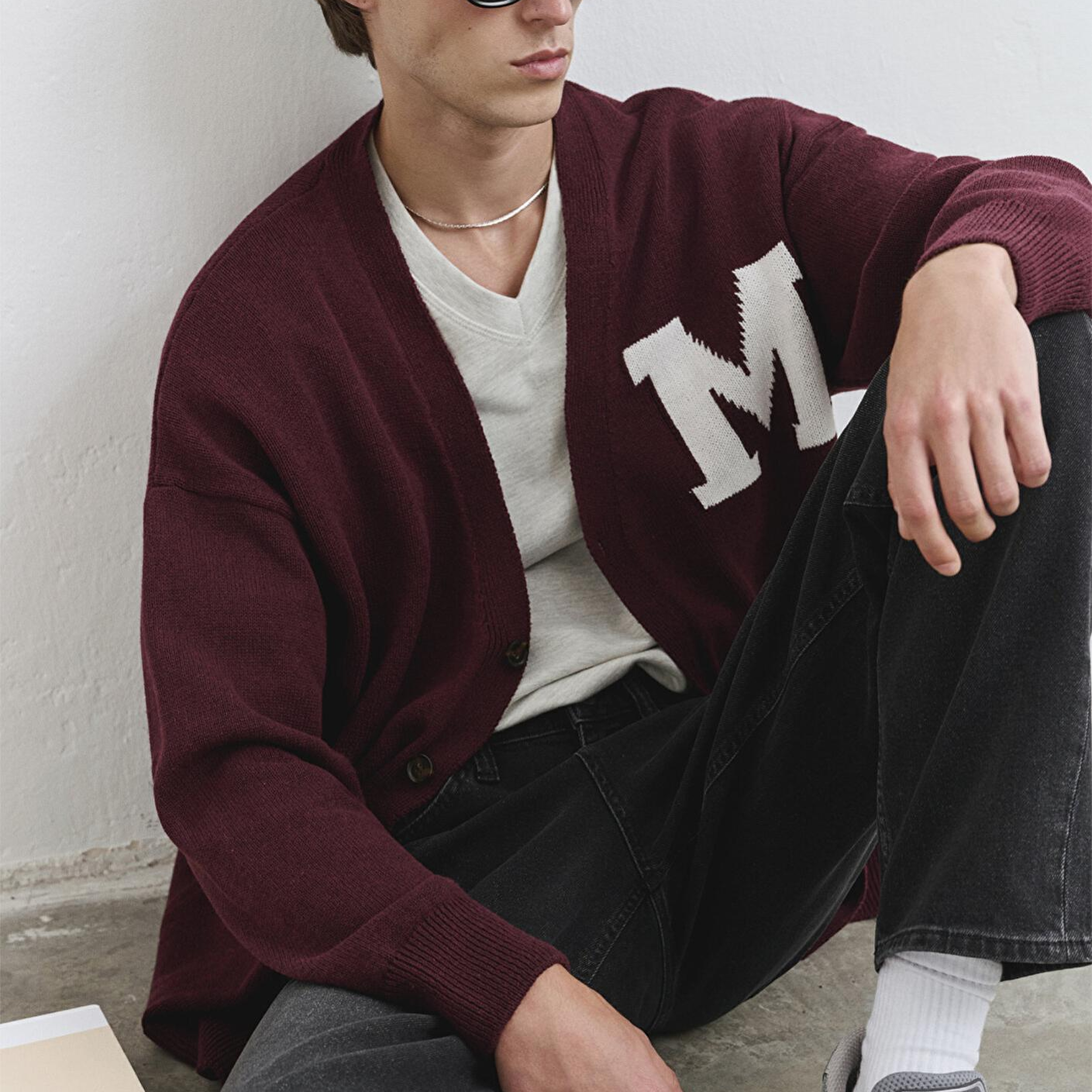 Mavi M Baskılı Bordo Hırka Oversize / Geniş Kesim 0710288-70414