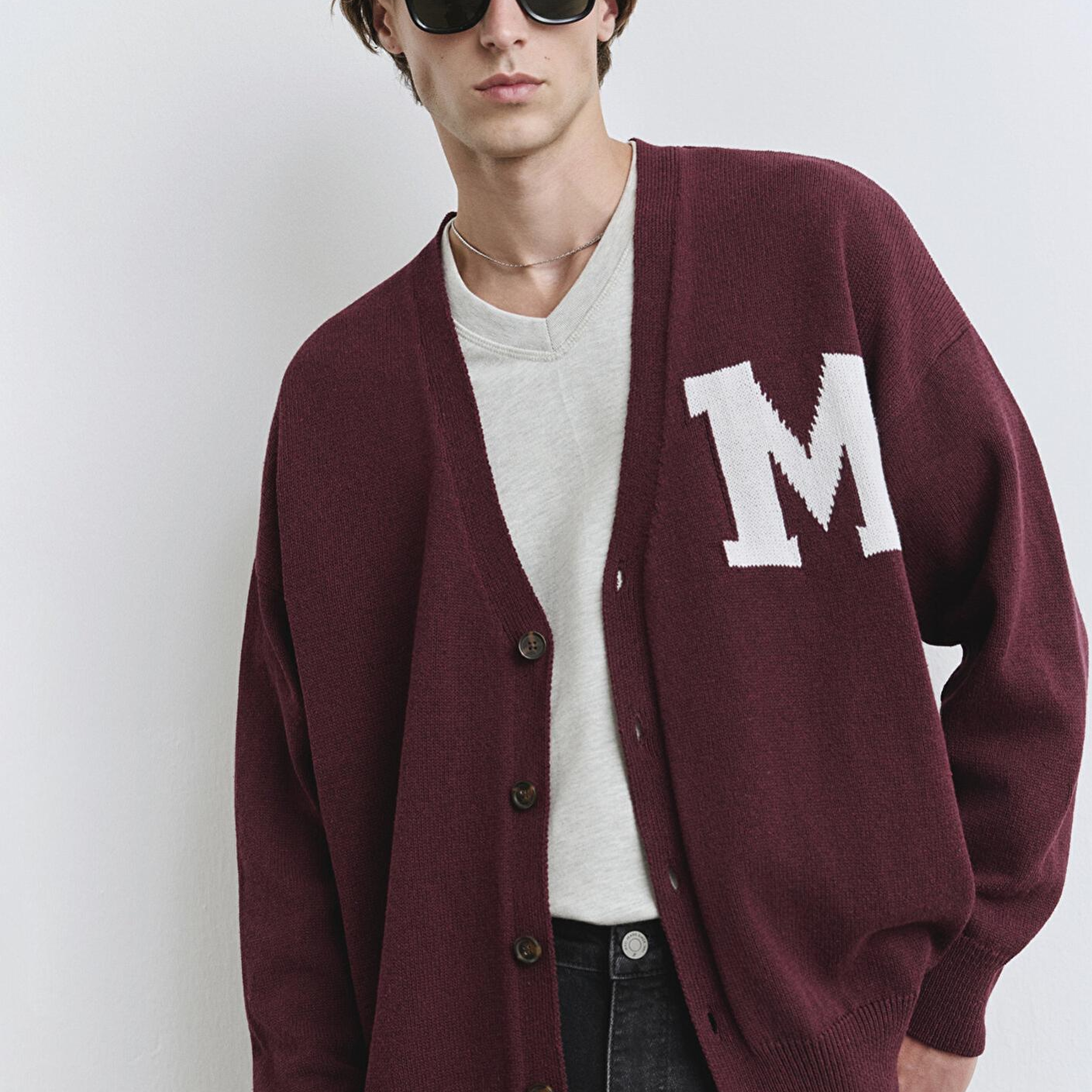 Mavi M Baskılı Bordo Hırka Oversize / Geniş Kesim 0710288-70414