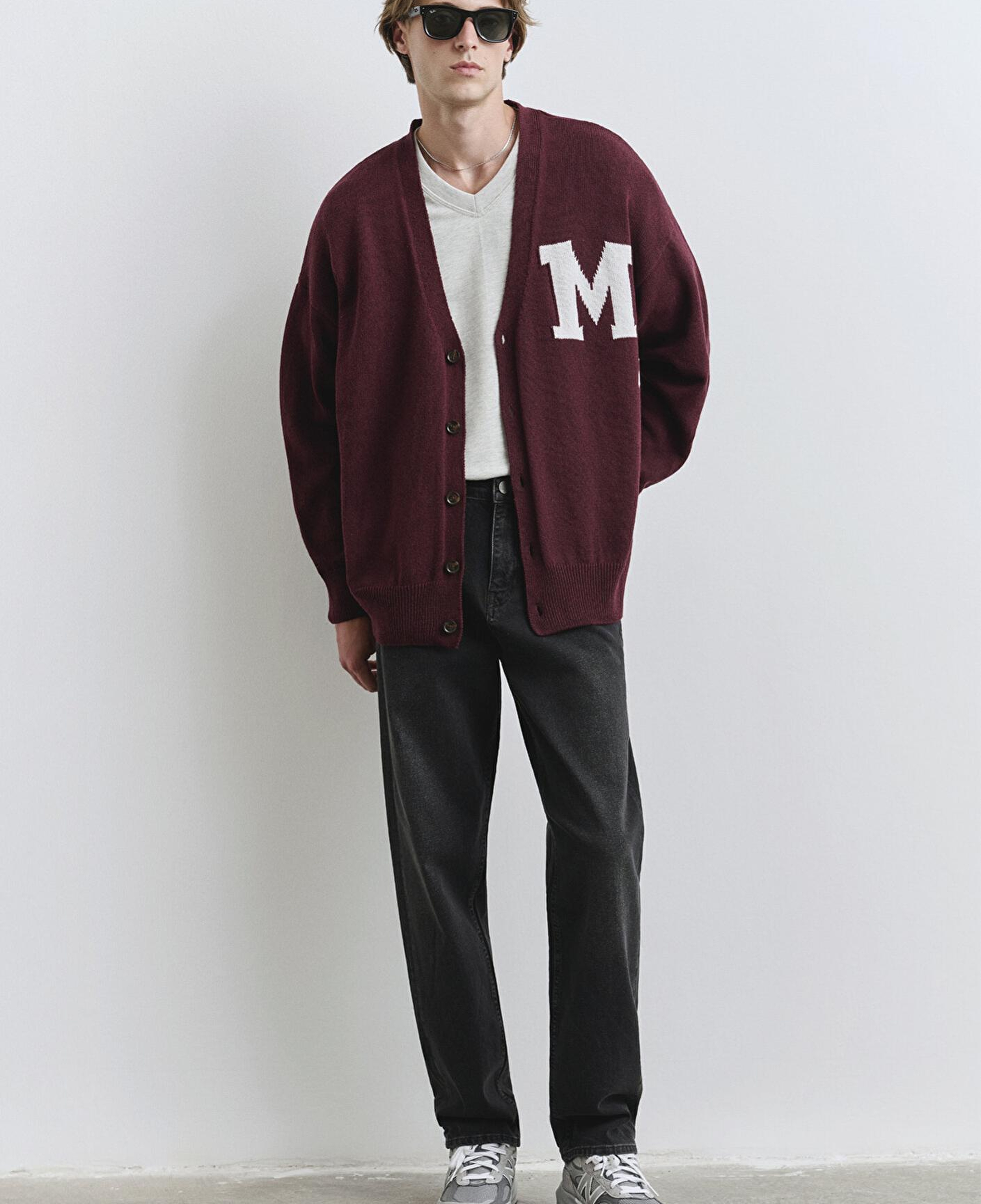 Mavi M Baskılı Bordo Hırka Oversize / Geniş Kesim 0710288-70414