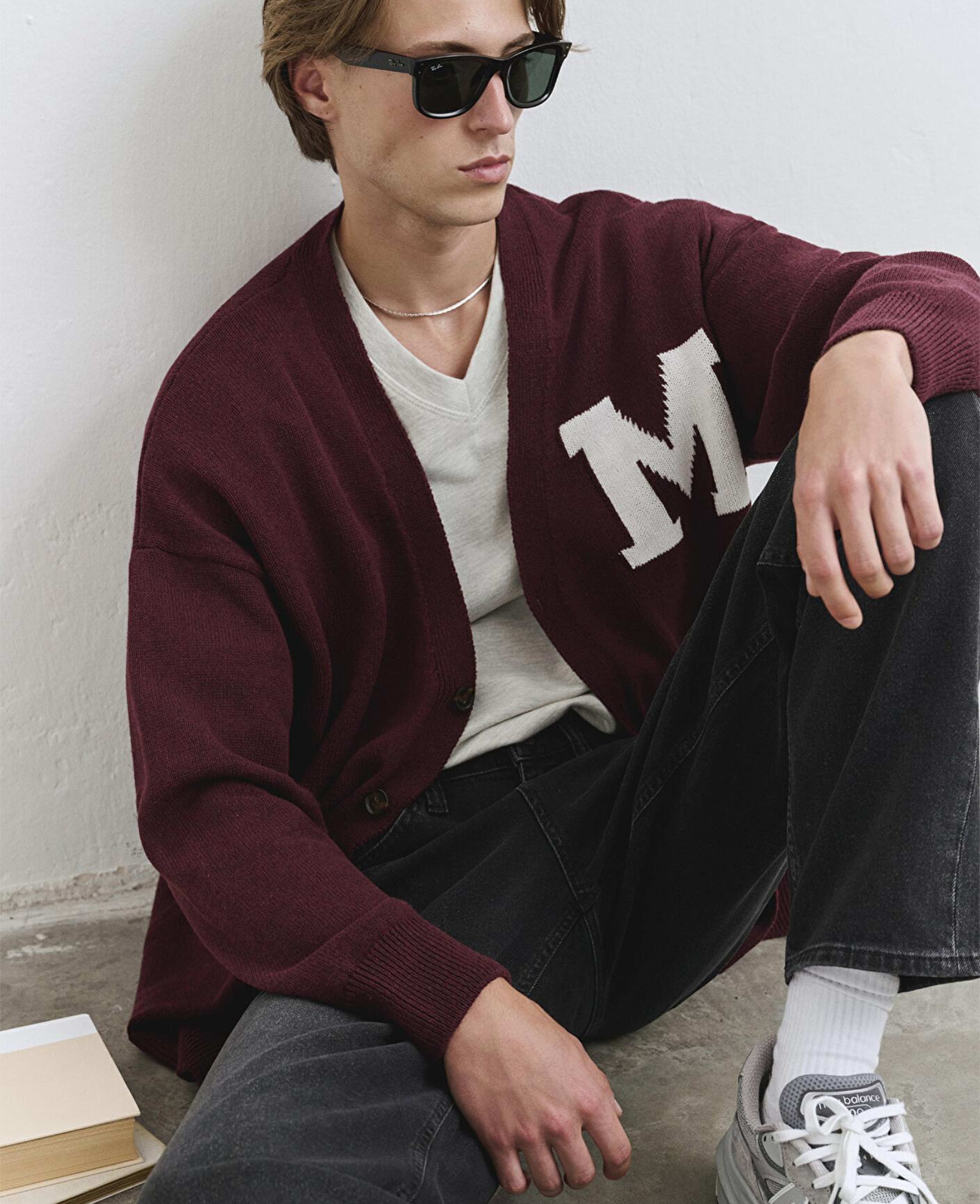 Mavi M Baskılı Bordo Hırka Oversize / Geniş Kesim 0710288-70414