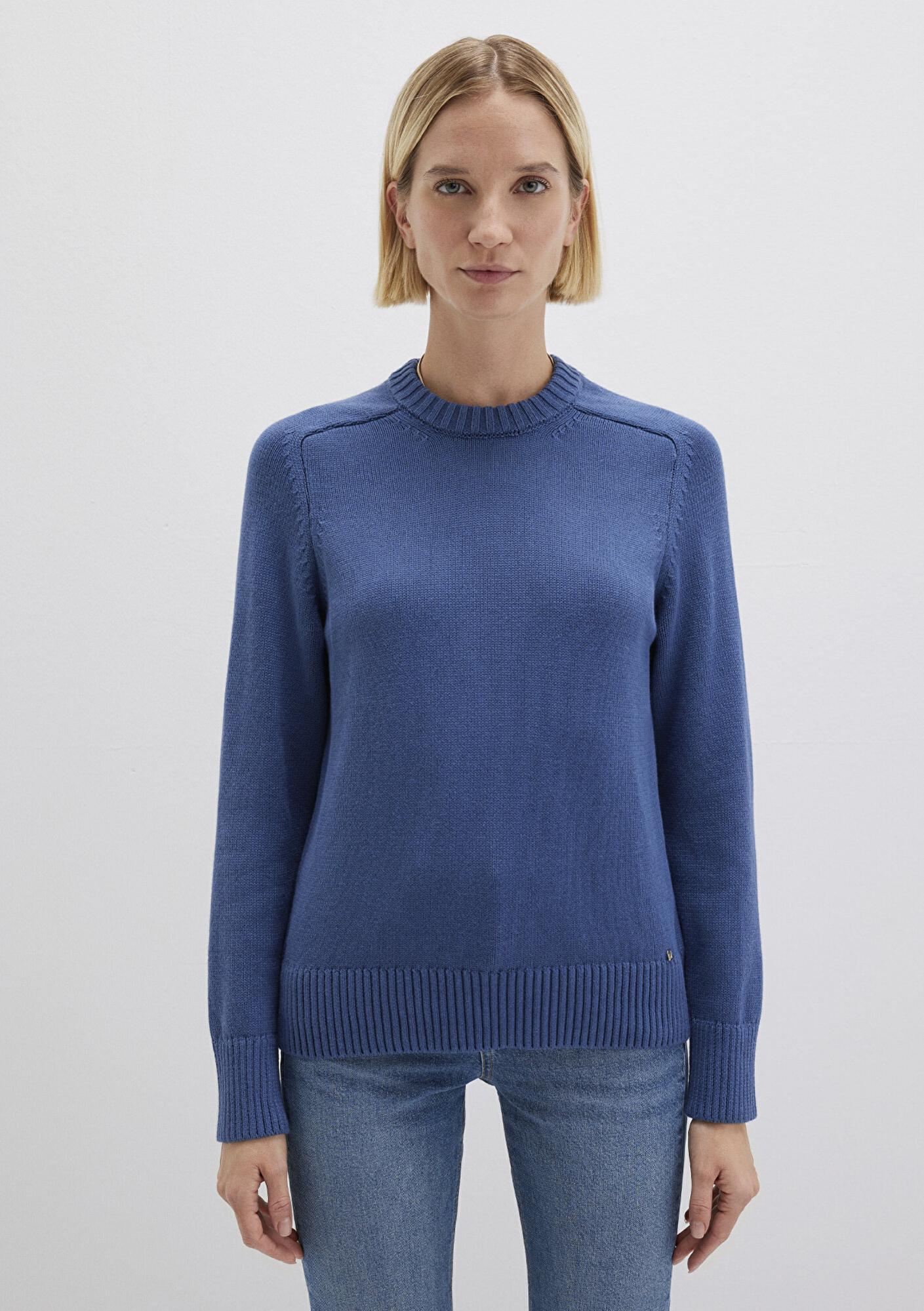 Mavi İpek Karışımlı Bisiklet Yaka Mavi Kazak Regular Fit / Normal Kesim 1710726-70719