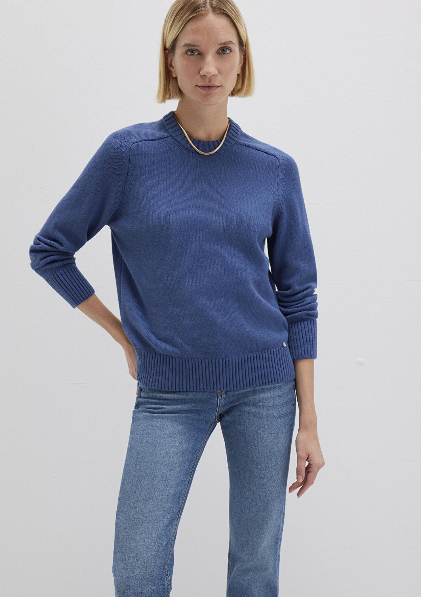 Mavi İpek Karışımlı Bisiklet Yaka Mavi Kazak Regular Fit / Normal Kesim 1710726-70719