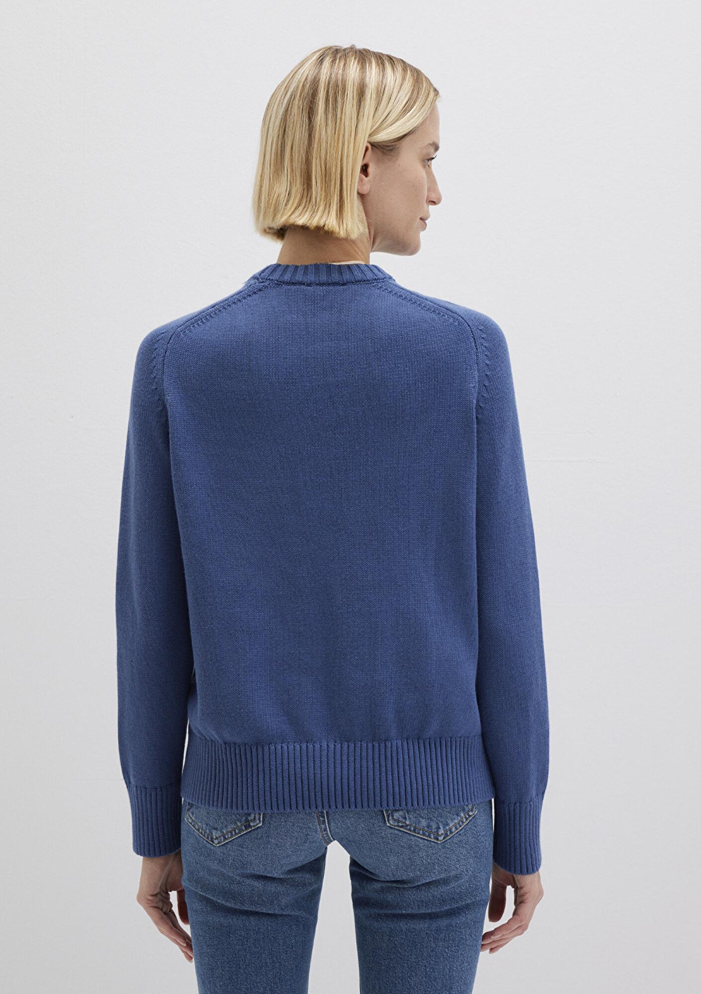 Mavi İpek Karışımlı Bisiklet Yaka Mavi Kazak Regular Fit / Normal Kesim 1710726-70719