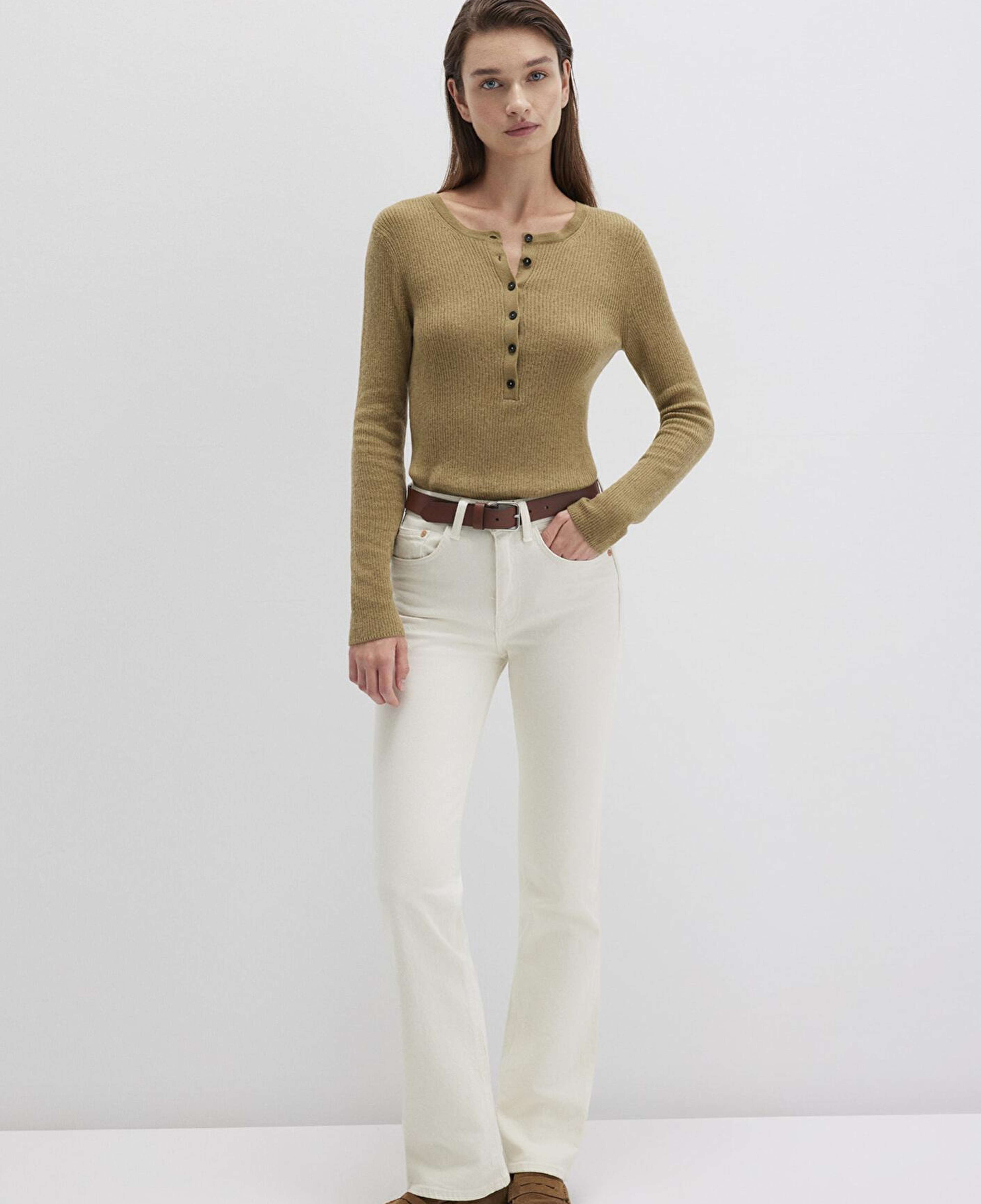 Mavi Yün Karışımlı Düğme Detaylı Yeşil Kazak Fitted / Vücuda Oturan Kesim 1710730-71567