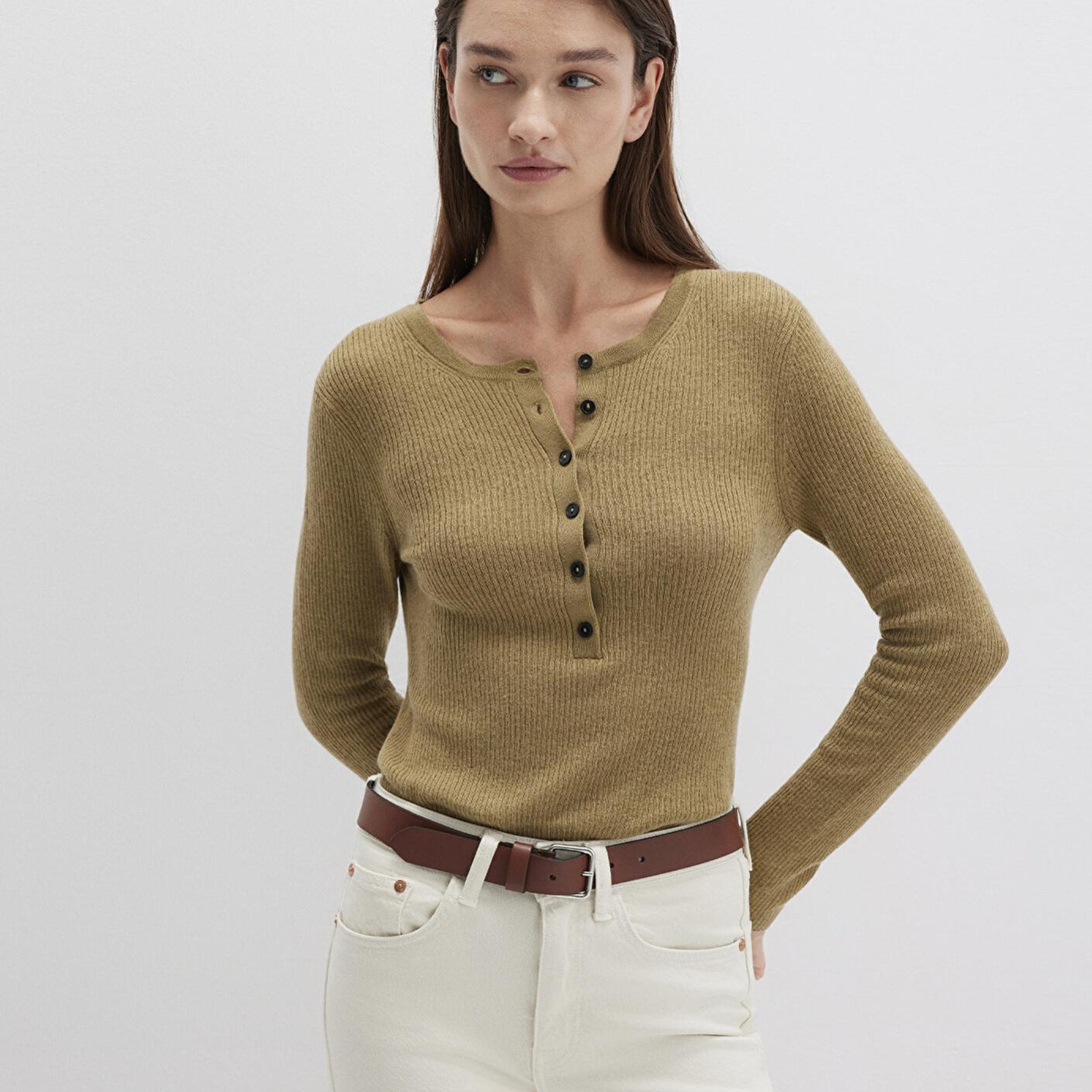 Mavi Yün Karışımlı Düğme Detaylı Yeşil Kazak Fitted / Vücuda Oturan Kesim 1710730-71567