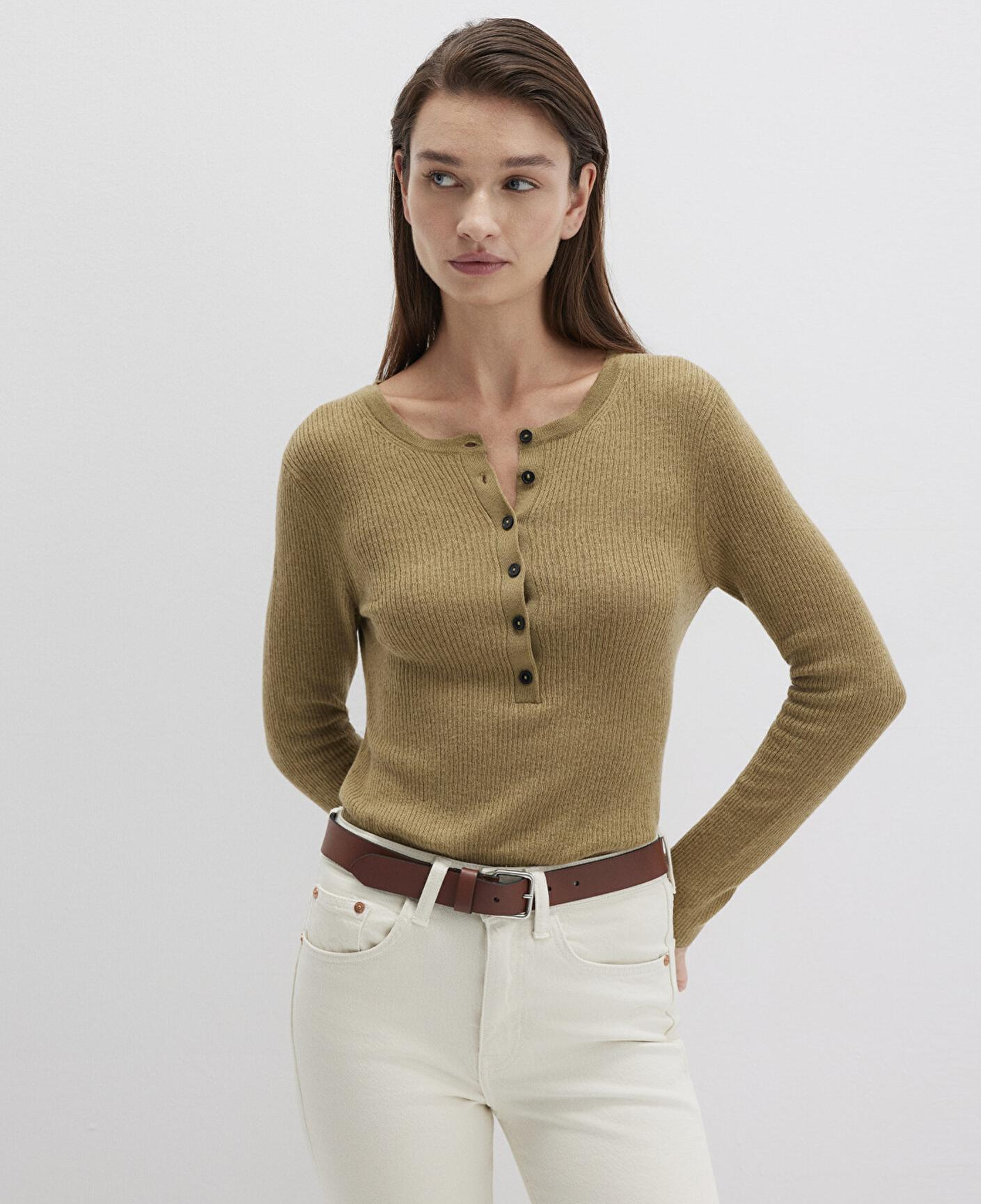 Mavi Yün Karışımlı Düğme Detaylı Yeşil Kazak Fitted / Vücuda Oturan Kesim 1710730-71567