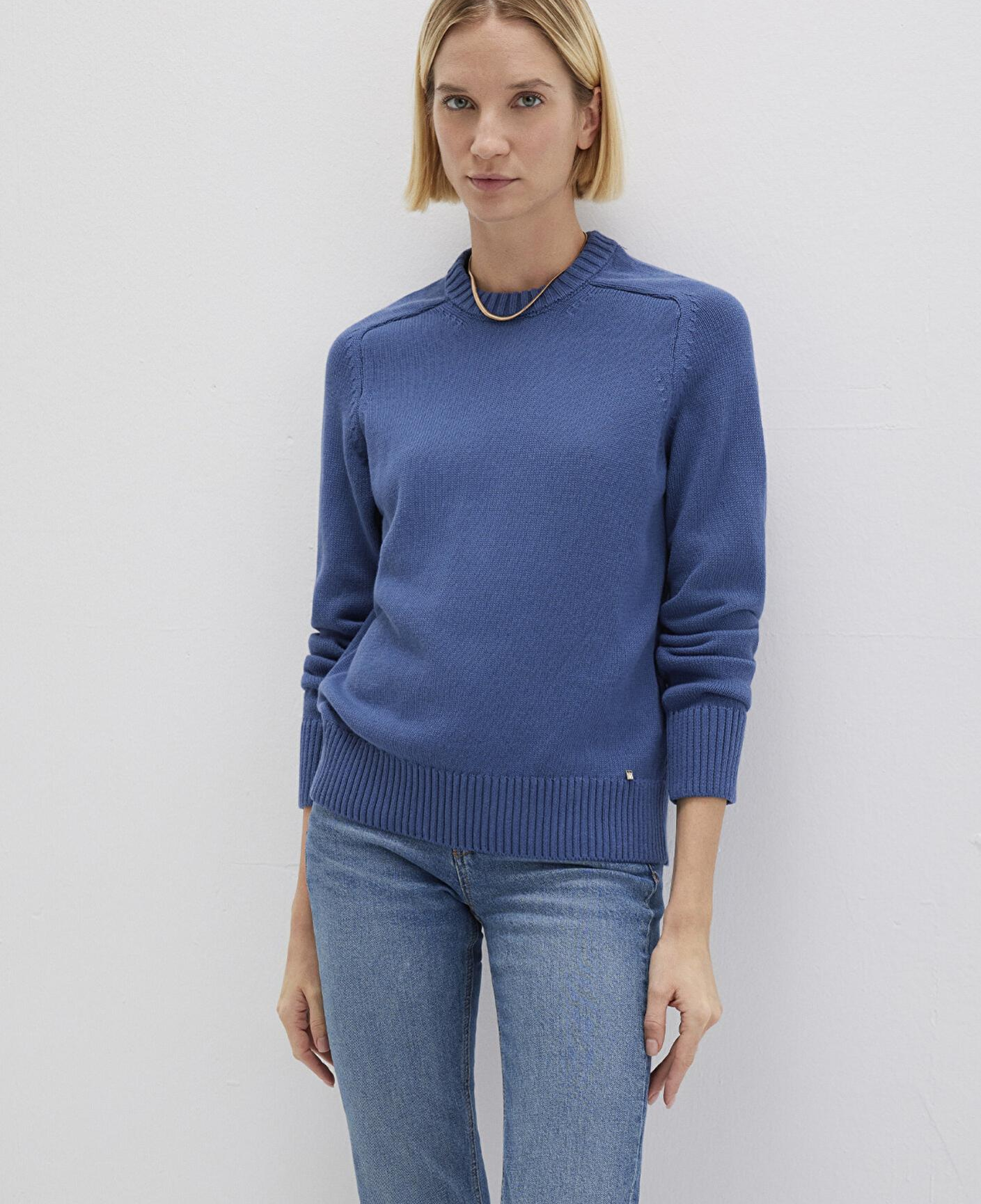 Mavi İpek Karışımlı Bisiklet Yaka Mavi Kazak Regular Fit / Normal Kesim 1710726-70719