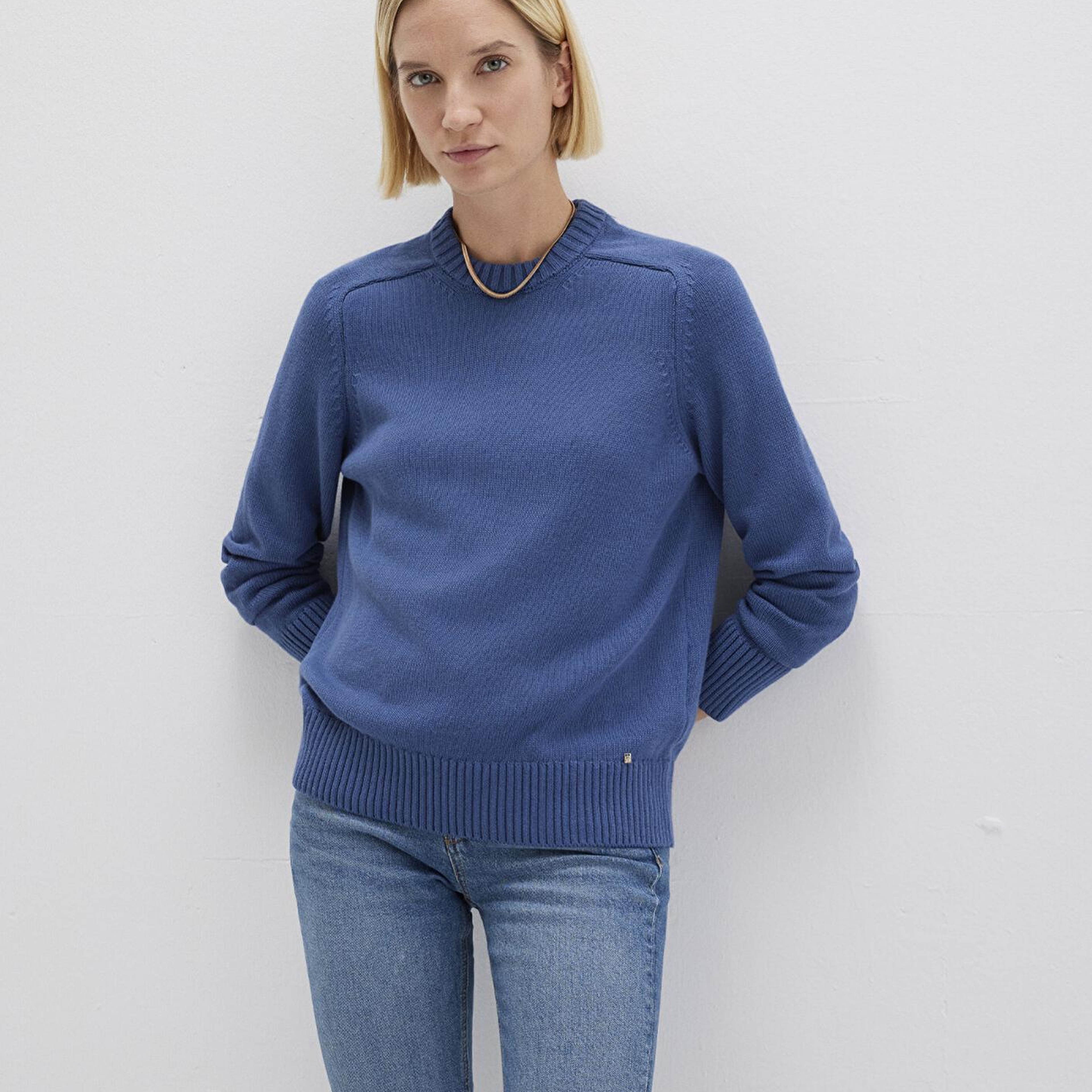 Mavi İpek Karışımlı Bisiklet Yaka Mavi Kazak Regular Fit / Normal Kesim 1710726-70719