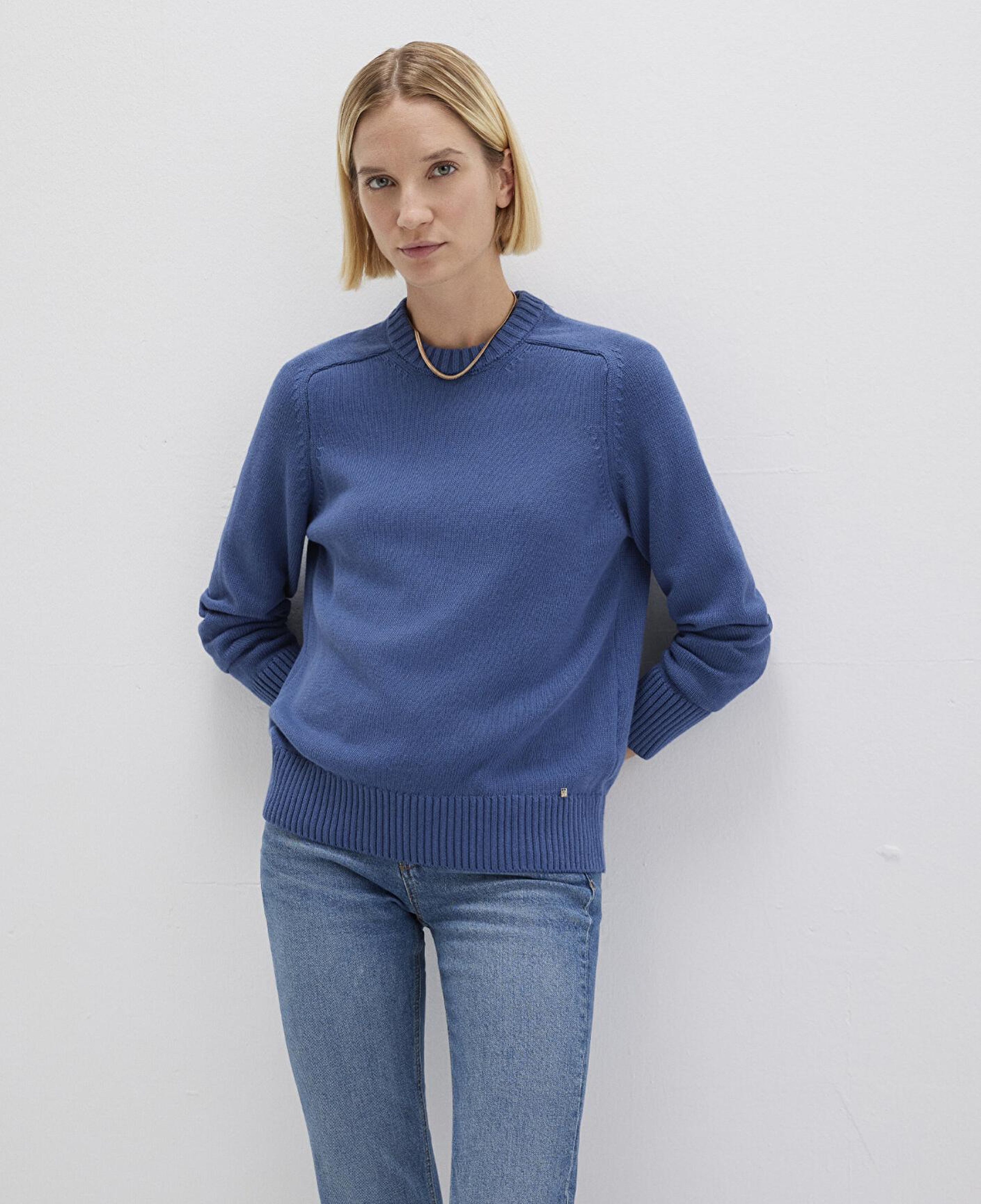 Mavi İpek Karışımlı Bisiklet Yaka Mavi Kazak Regular Fit / Normal Kesim 1710726-70719