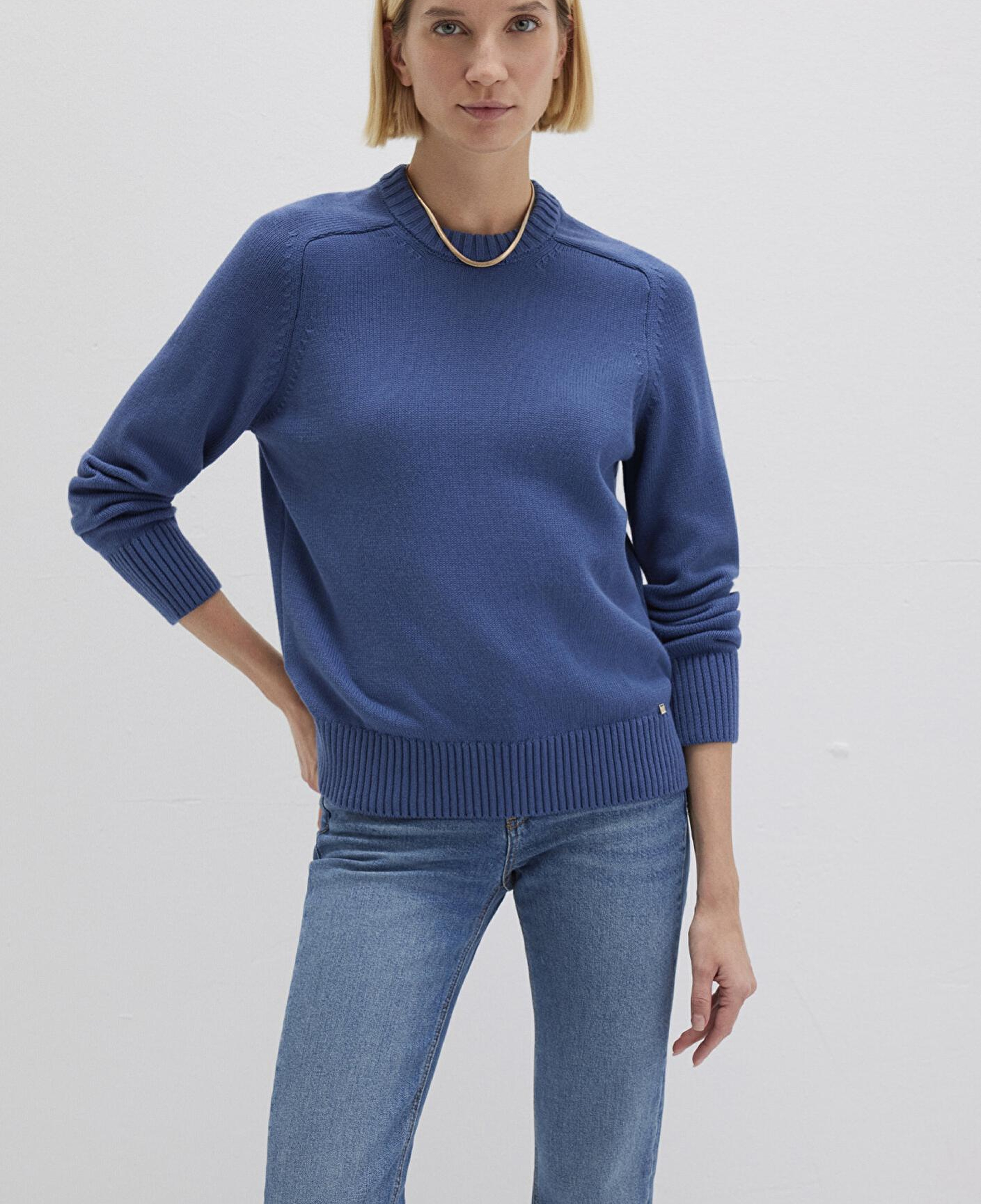 Mavi İpek Karışımlı Bisiklet Yaka Mavi Kazak Regular Fit / Normal Kesim 1710726-70719