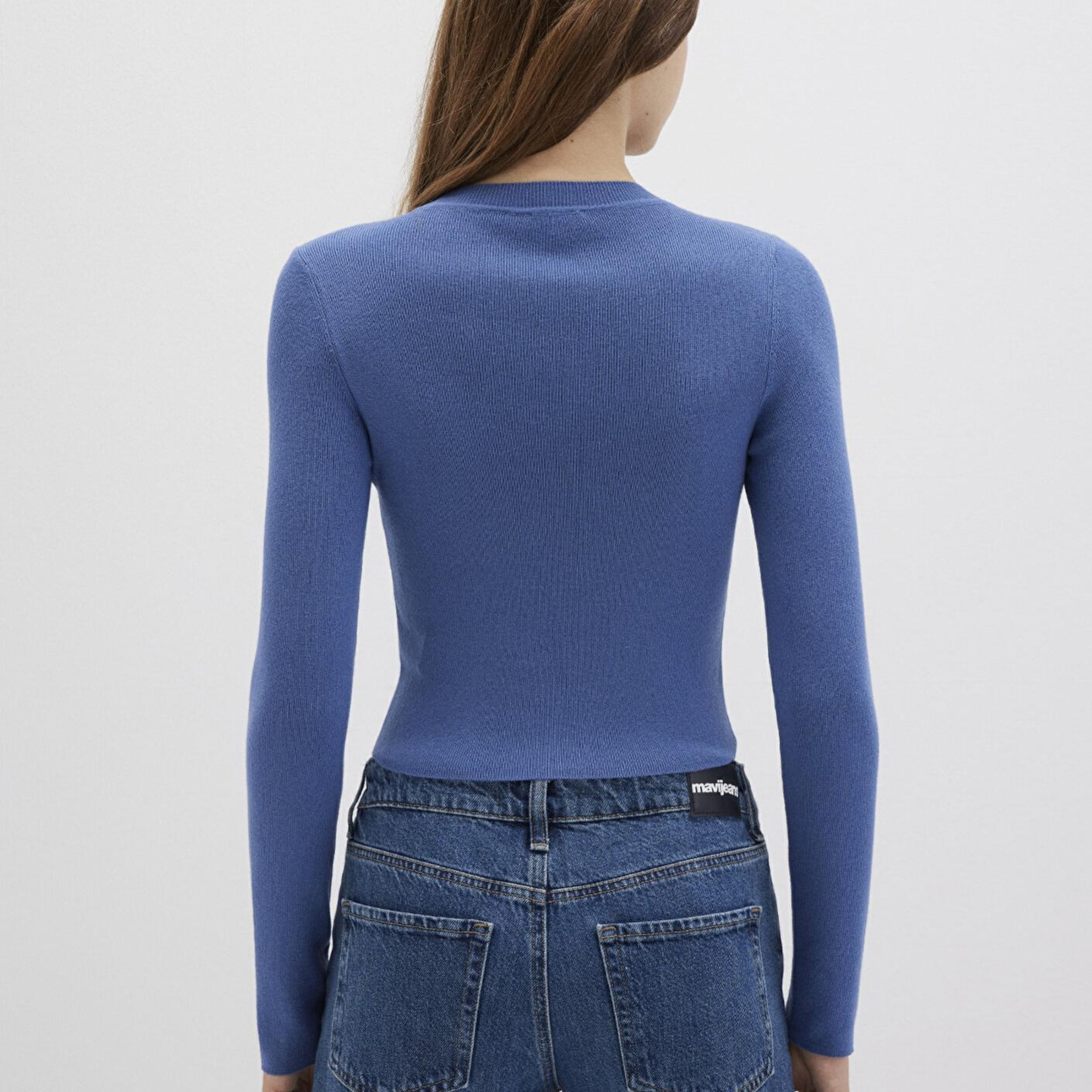 Mavi Bisiklet Yaka Mavi Crop Kazak Crop / Kısa Kesim 1710474-70738