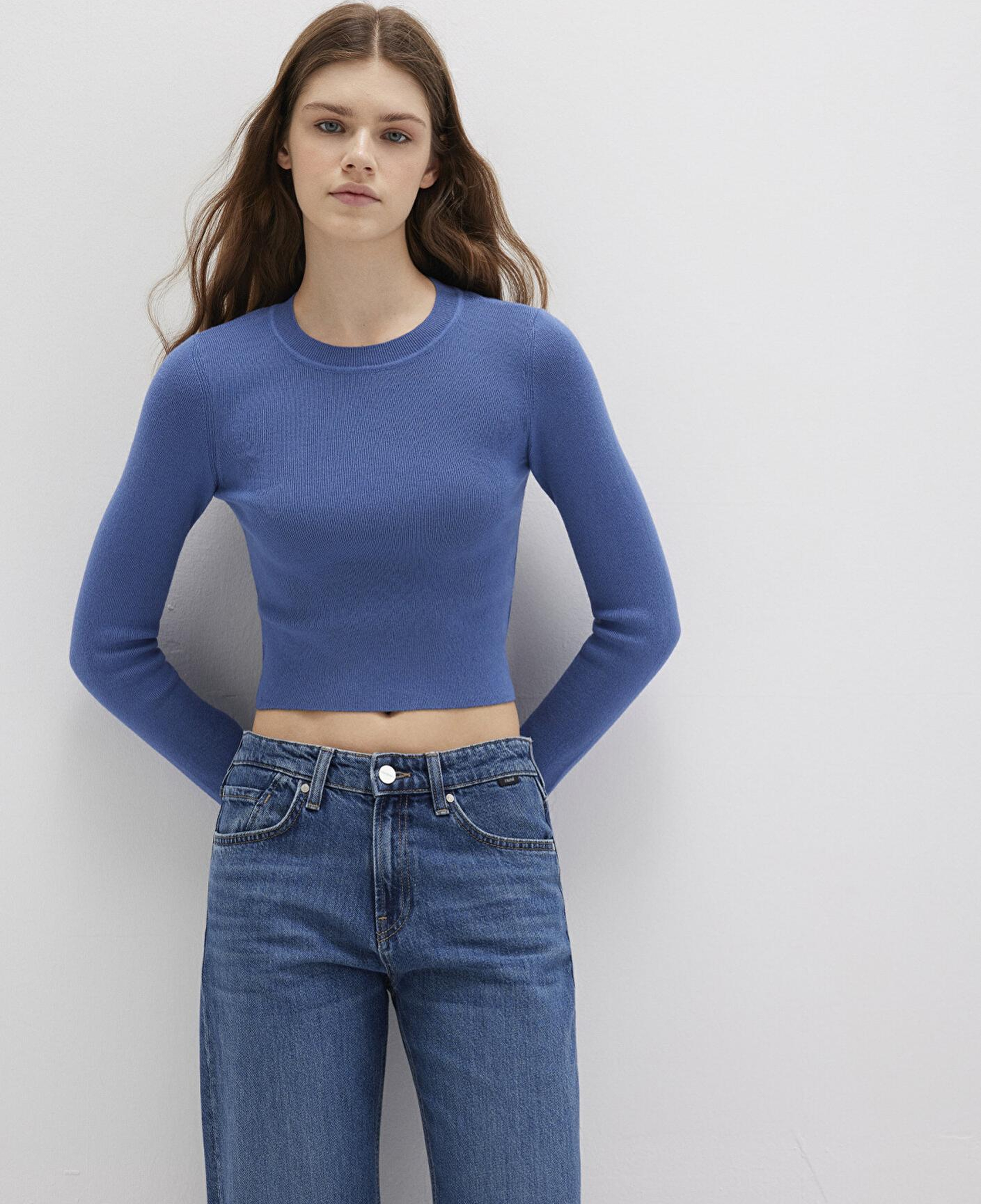 Mavi Bisiklet Yaka Mavi Crop Kazak Crop / Kısa Kesim 1710474-70738