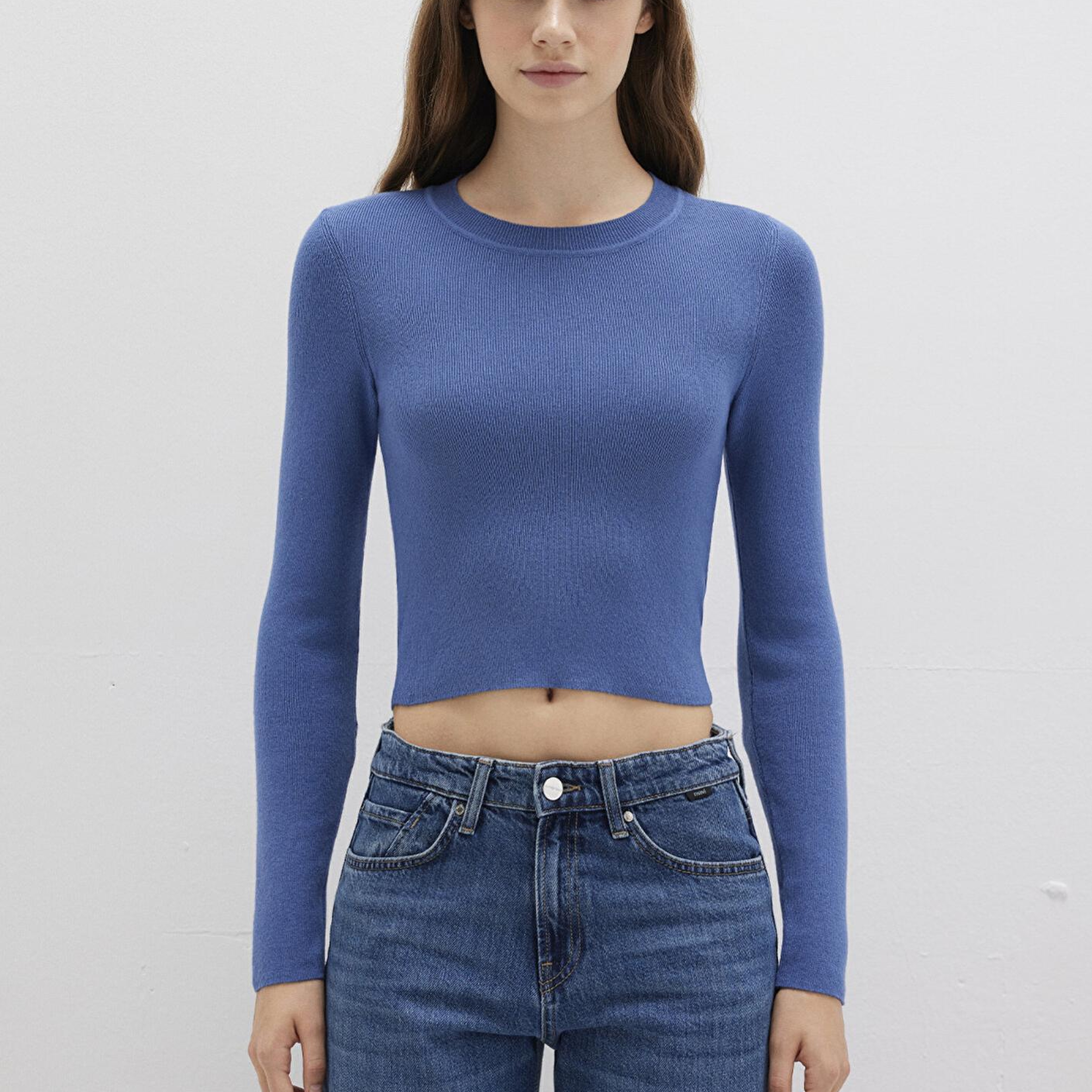 Mavi Bisiklet Yaka Mavi Crop Kazak Crop / Kısa Kesim 1710474-70738